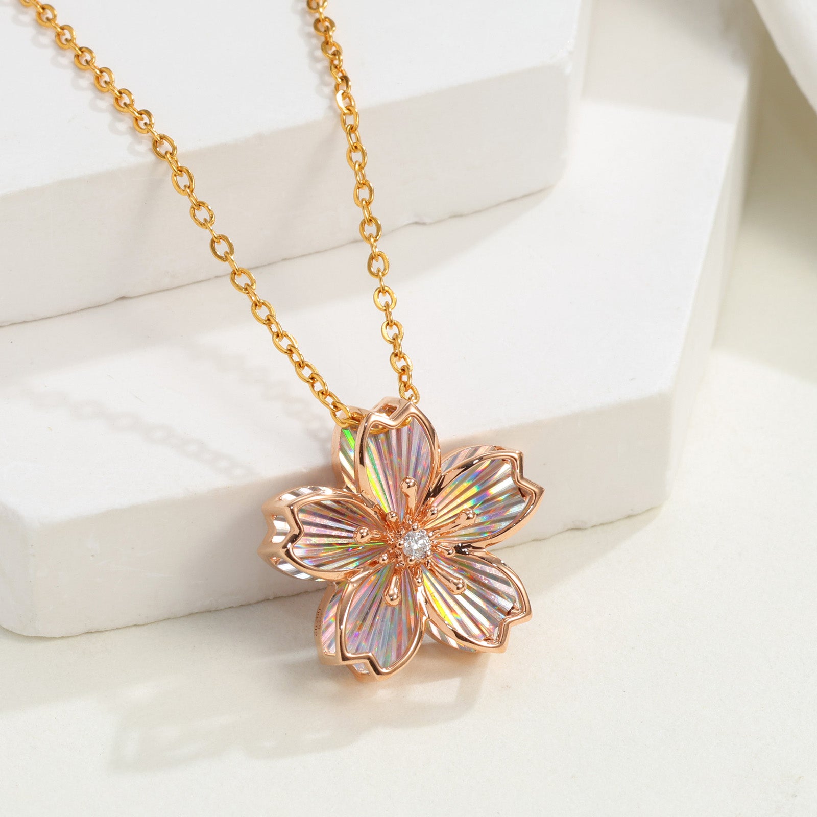 18K Rose Gold Radiant Cut Cherry Blossom Diamond Pendant (Pendant Only)