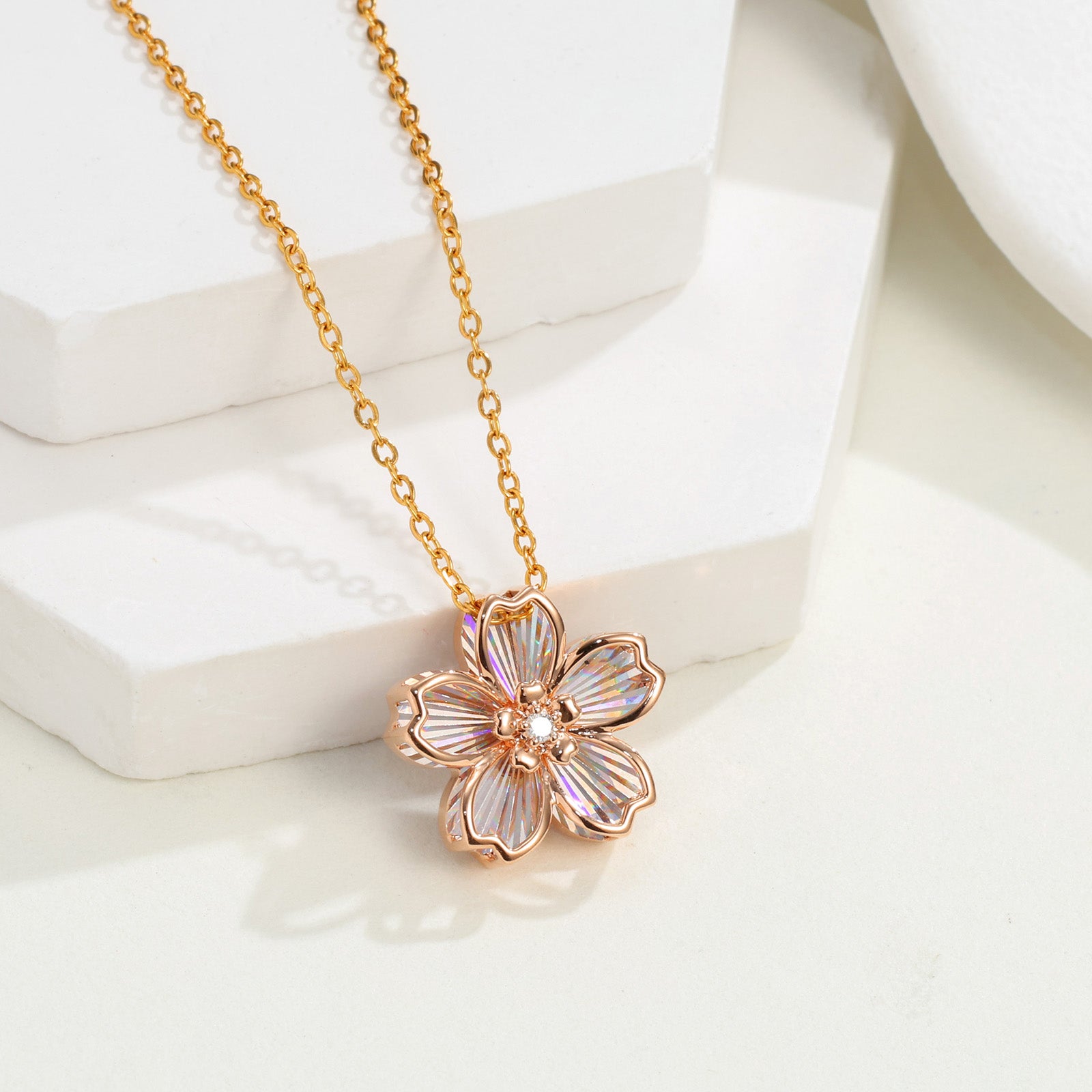 18K Rose Gold Radiant Cut Cherry Blossom Diamond Pendant (Pendant Only)