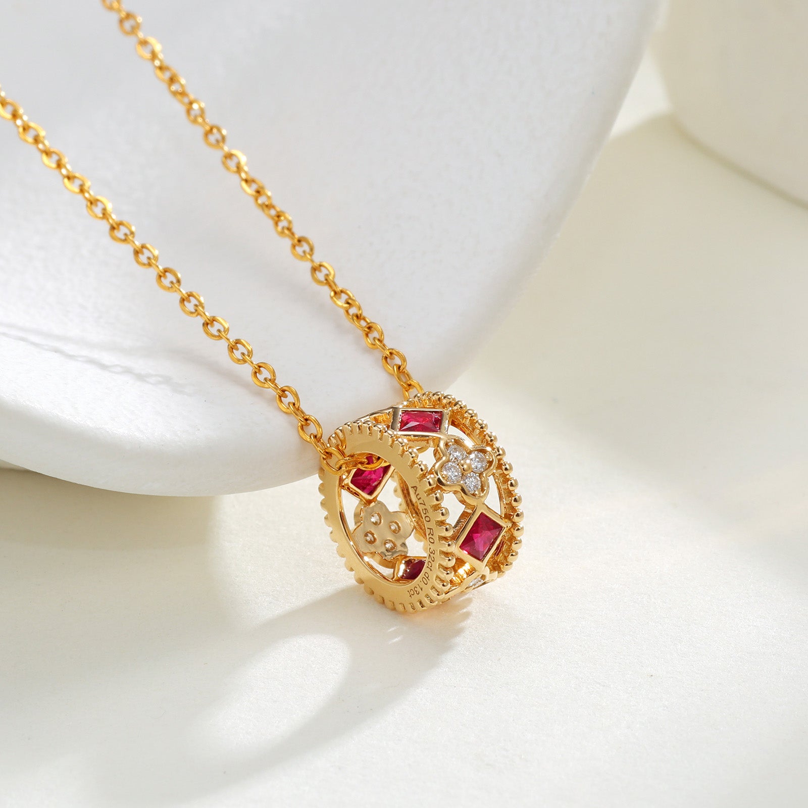 Natural Ruby & Diamond Multi-Purpose Ring Charm Pendant in 18K Yellow Gold (Pendant Only)