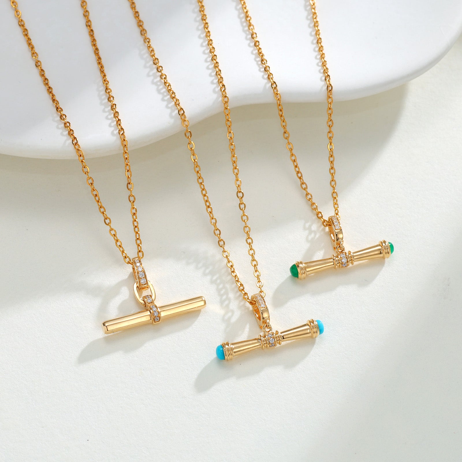 18K Solid Gold Turquoise T-Bar Balance Pendant（Only Pendant）