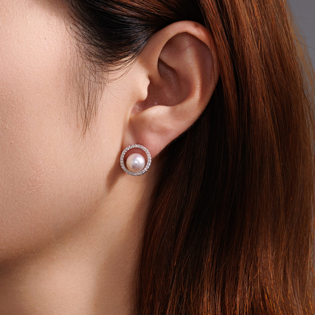 Platinum Akoya Pearl Diamond Halo Stud Earrings 0.14ct Each