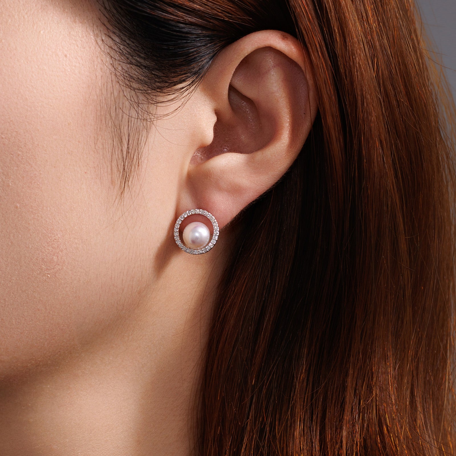 Platinum Akoya Pearl Diamond Halo Stud Earrings 0.14ct Each