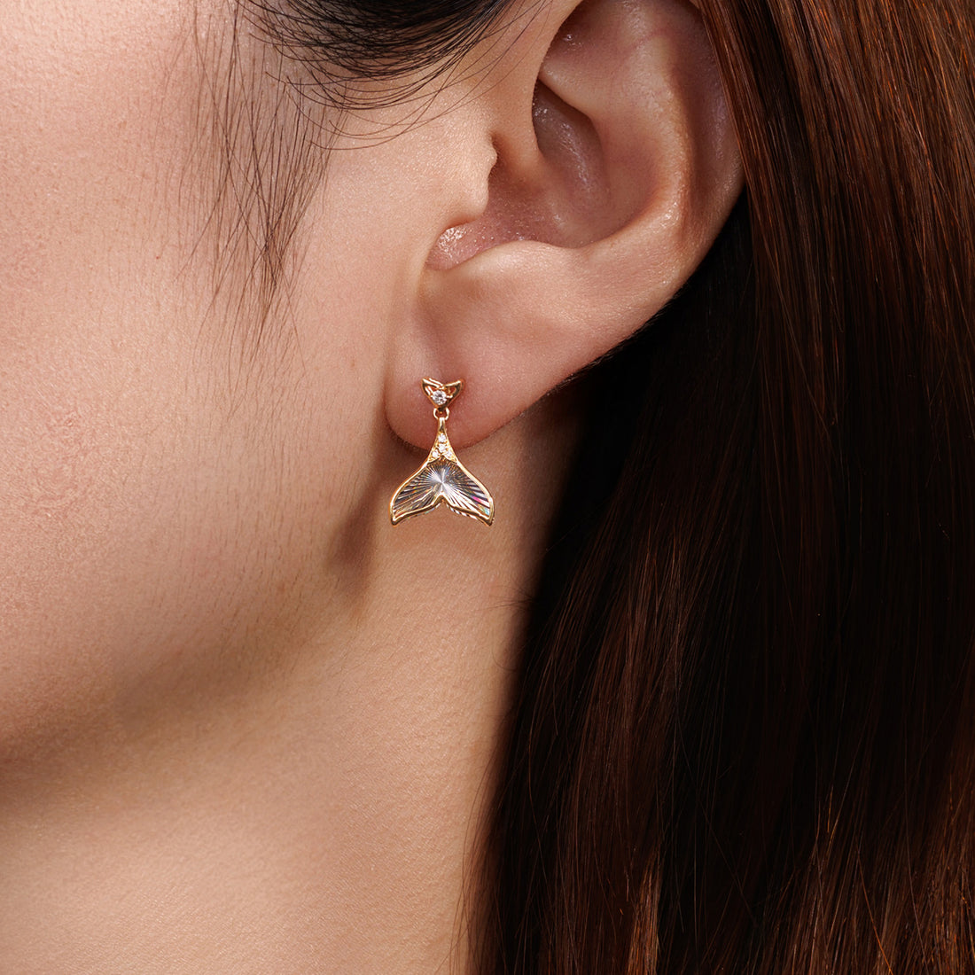 18K Solid Gold Mermaid Tail Radiant Cut Diamond Dangle Earrings