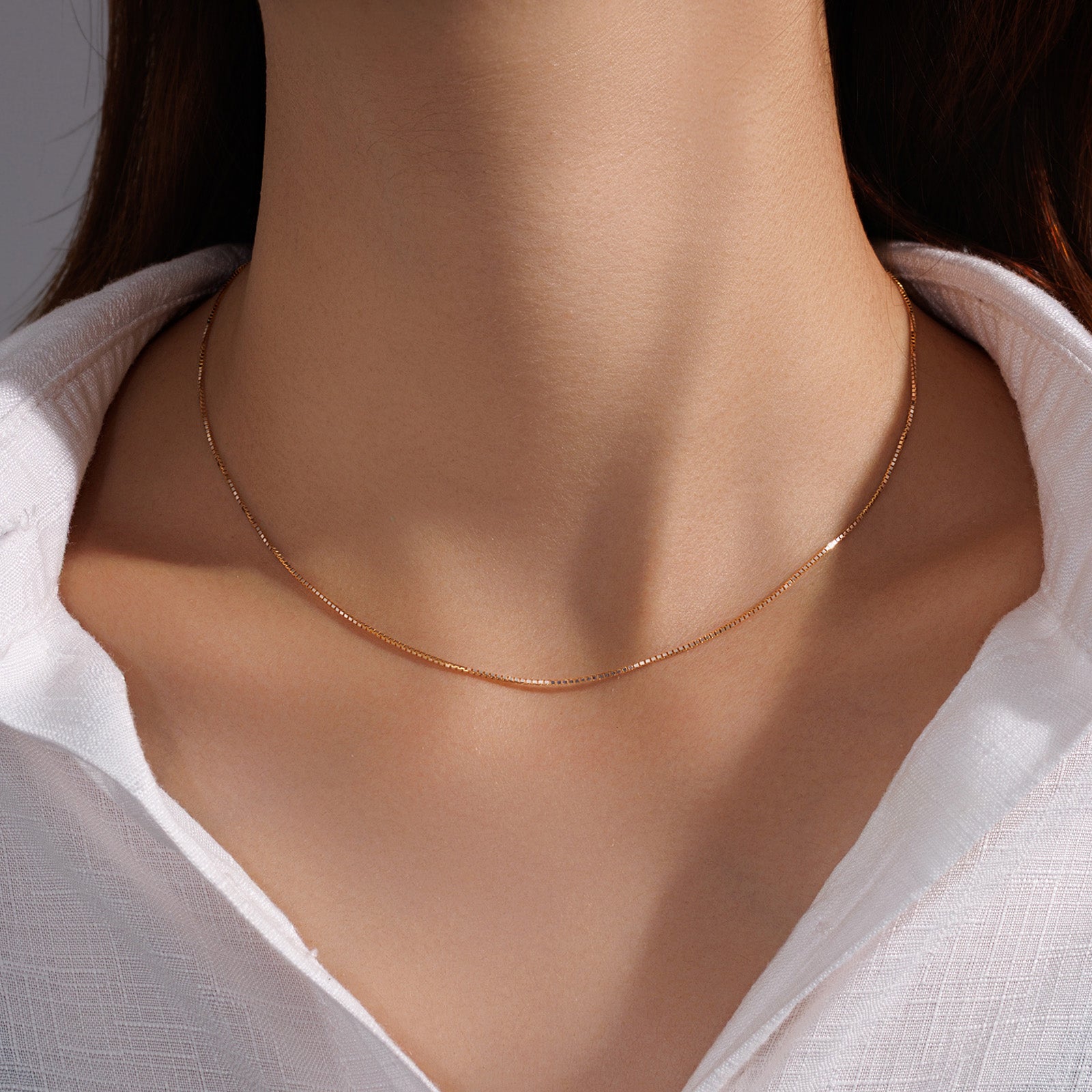 18K Solid Two-Tone White & Yellow Gold Mini Square Box Chain Necklace