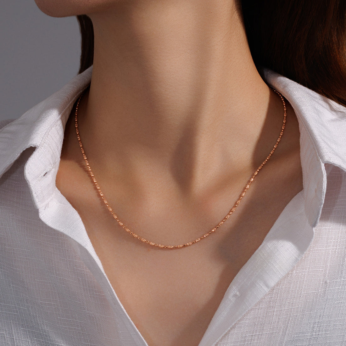 18K Solid Rose Gold Diamond-Cut Bead Chain Necklace