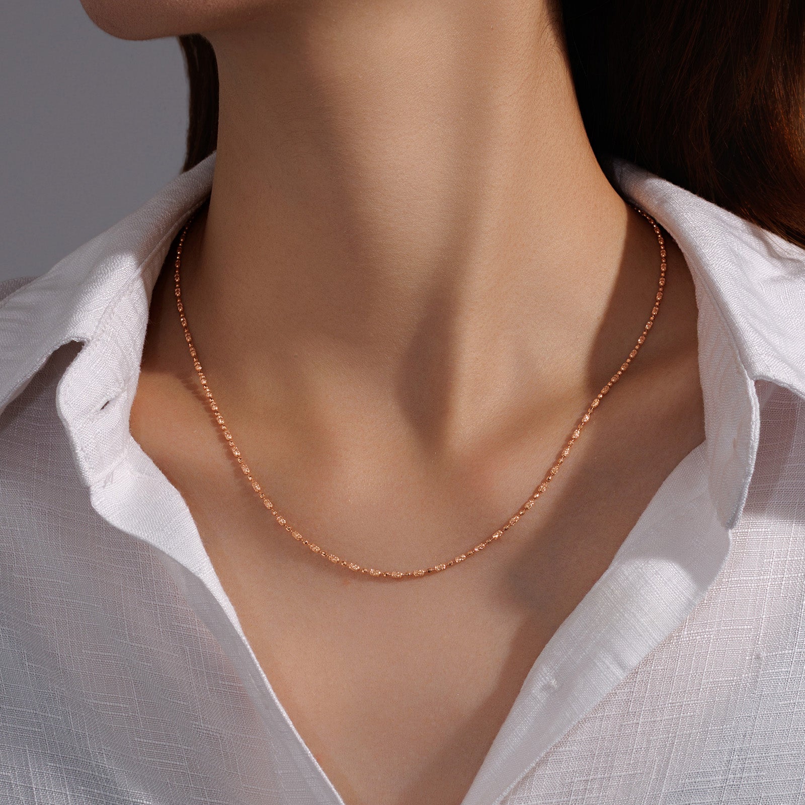 18K Solid Rose Gold Diamond-Cut Bead Chain Necklace