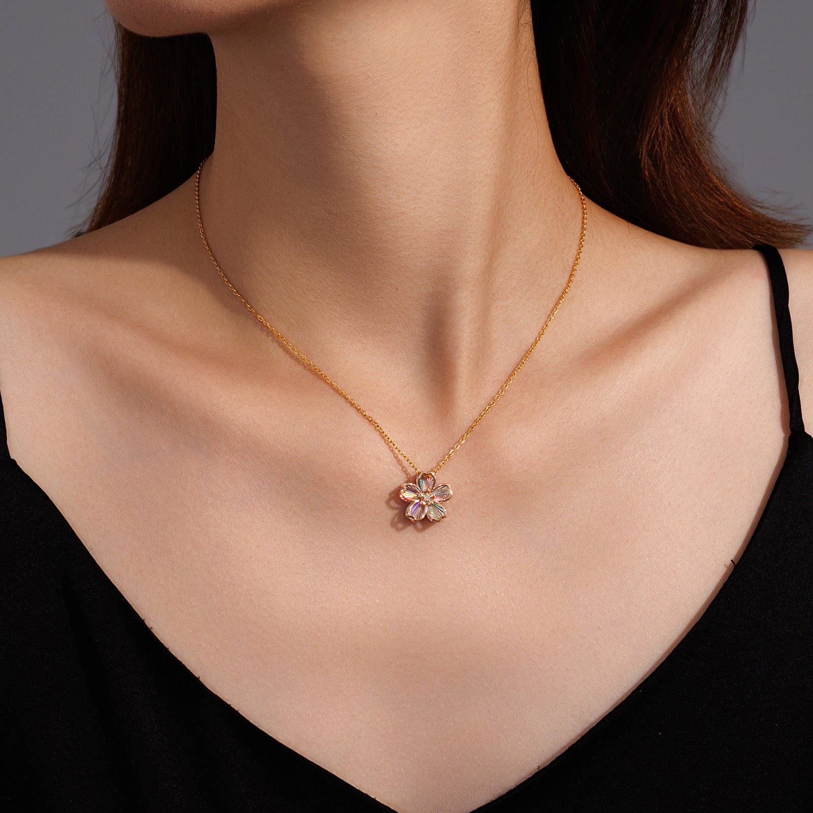 18K Rose Gold Radiant Cut Cherry Blossom Diamond Pendant (Pendant Only)