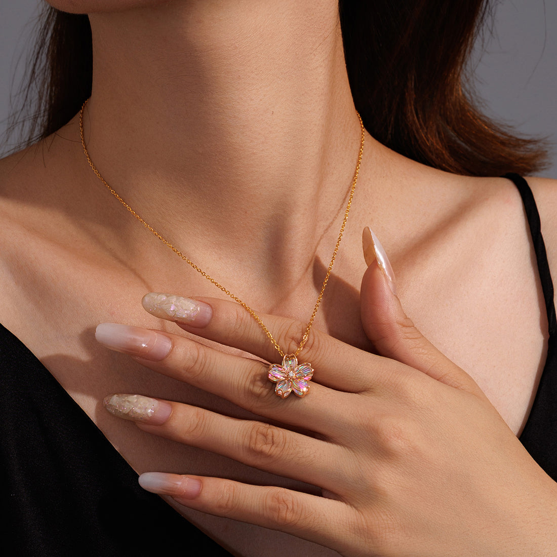 18K Rose Gold Radiant Cut Cherry Blossom Diamond Pendant (Pendant Only)