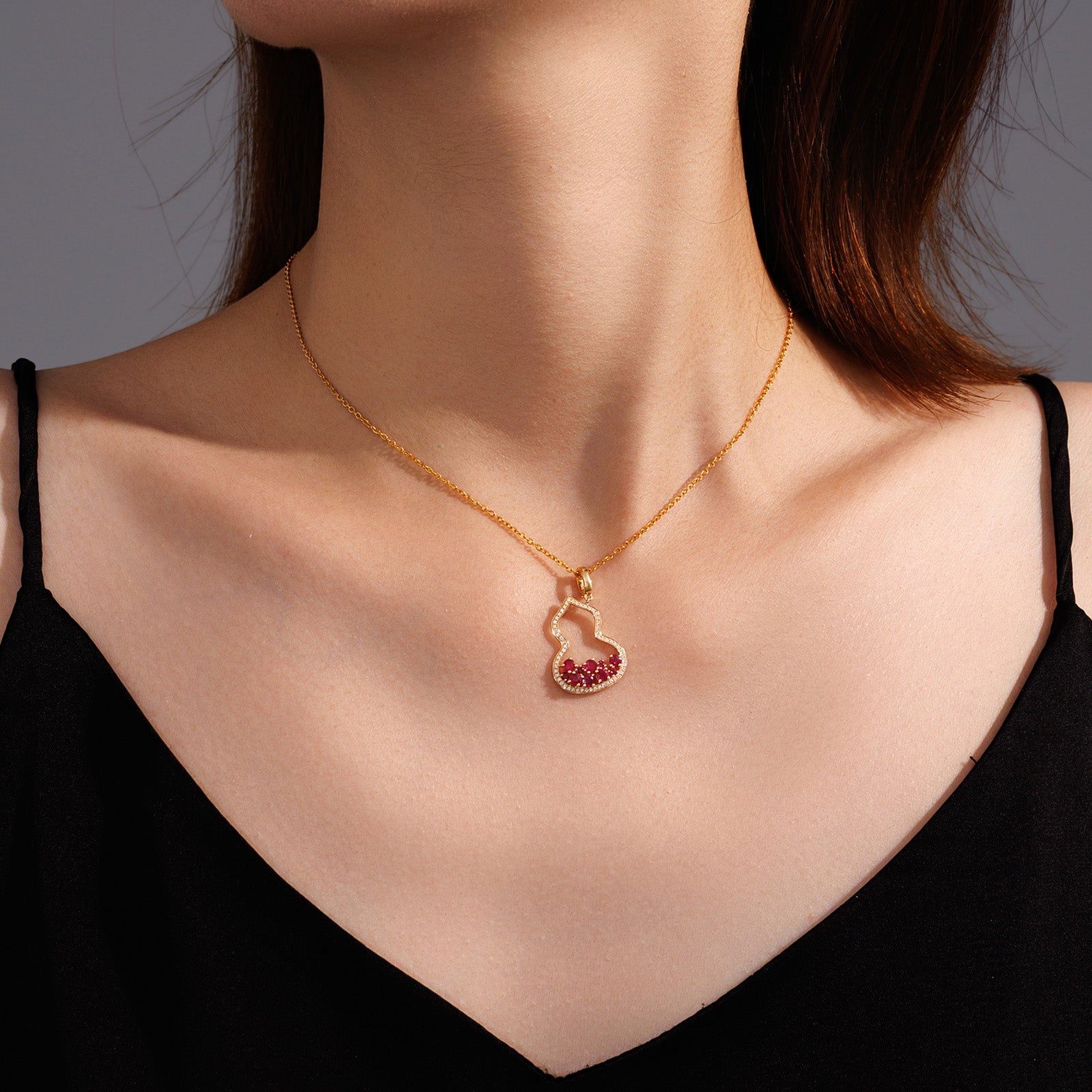 18K Solid Gold Hollow Gourd Ruby Pendant（Only Pendant）