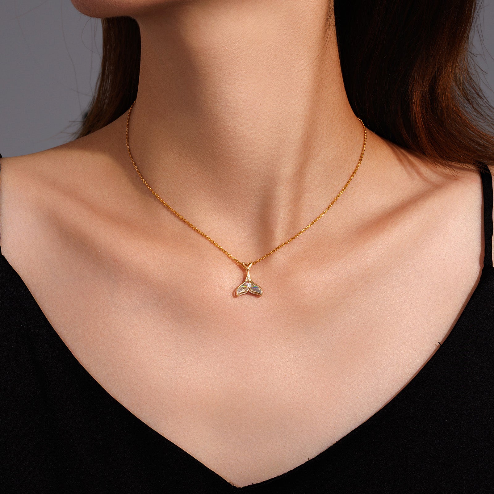 18K Solid Gold Radiant Cut Mermaid Tail Diamond Pendant（Only  Pendant）