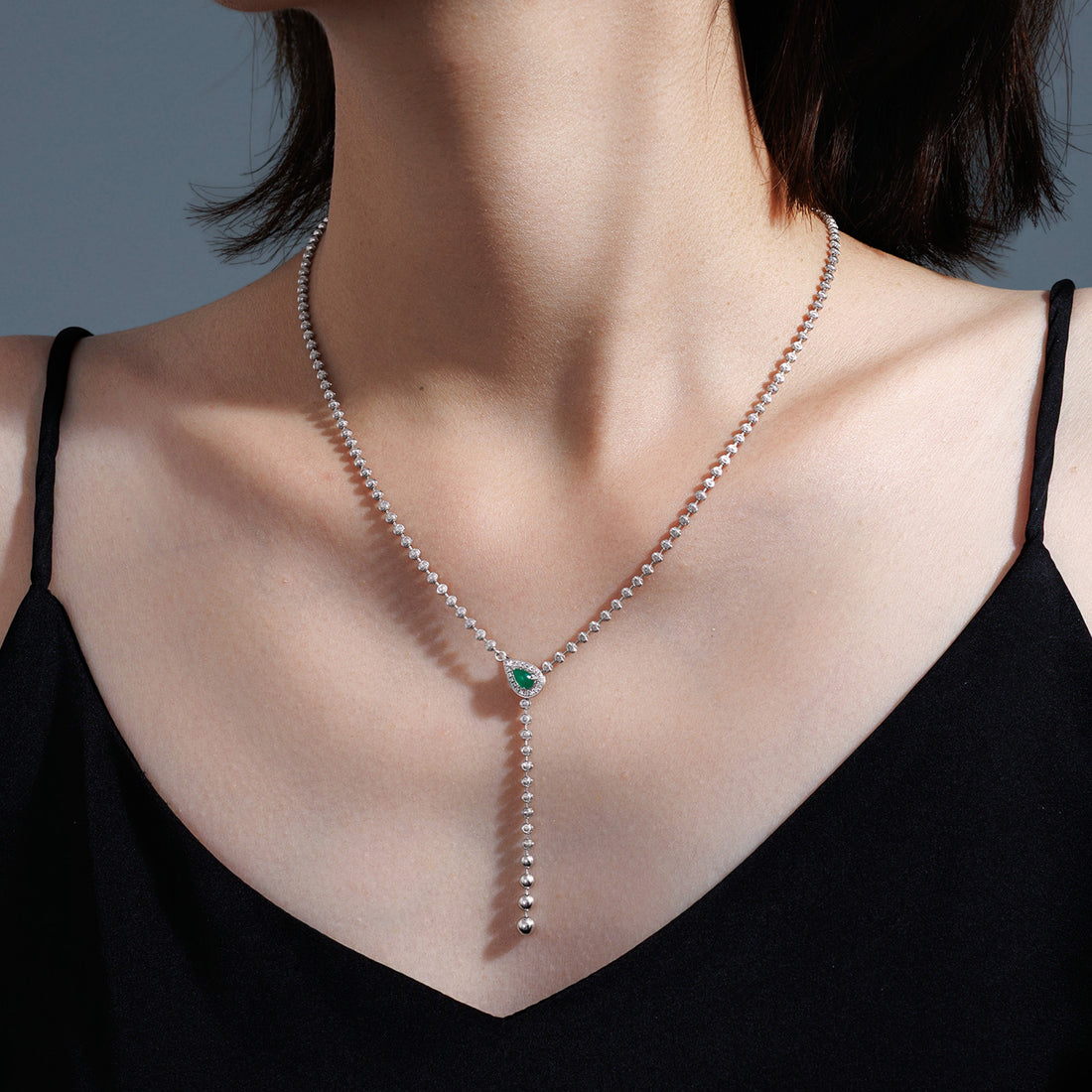 Celeste Emerald Diamond Lariat Necklace