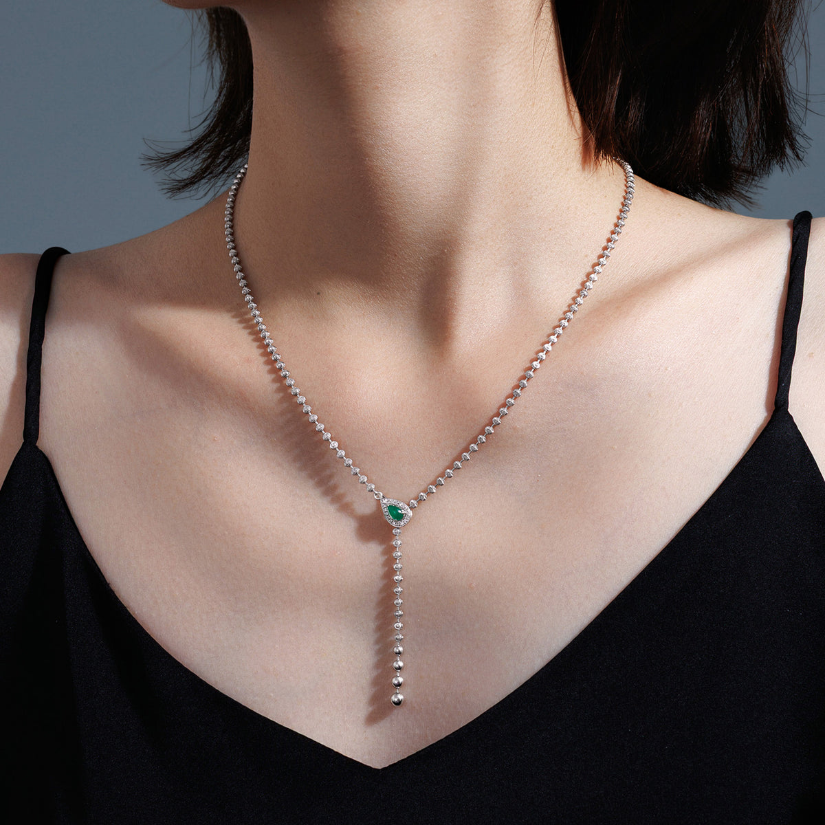 Celeste Emerald Diamond Lariat Necklace