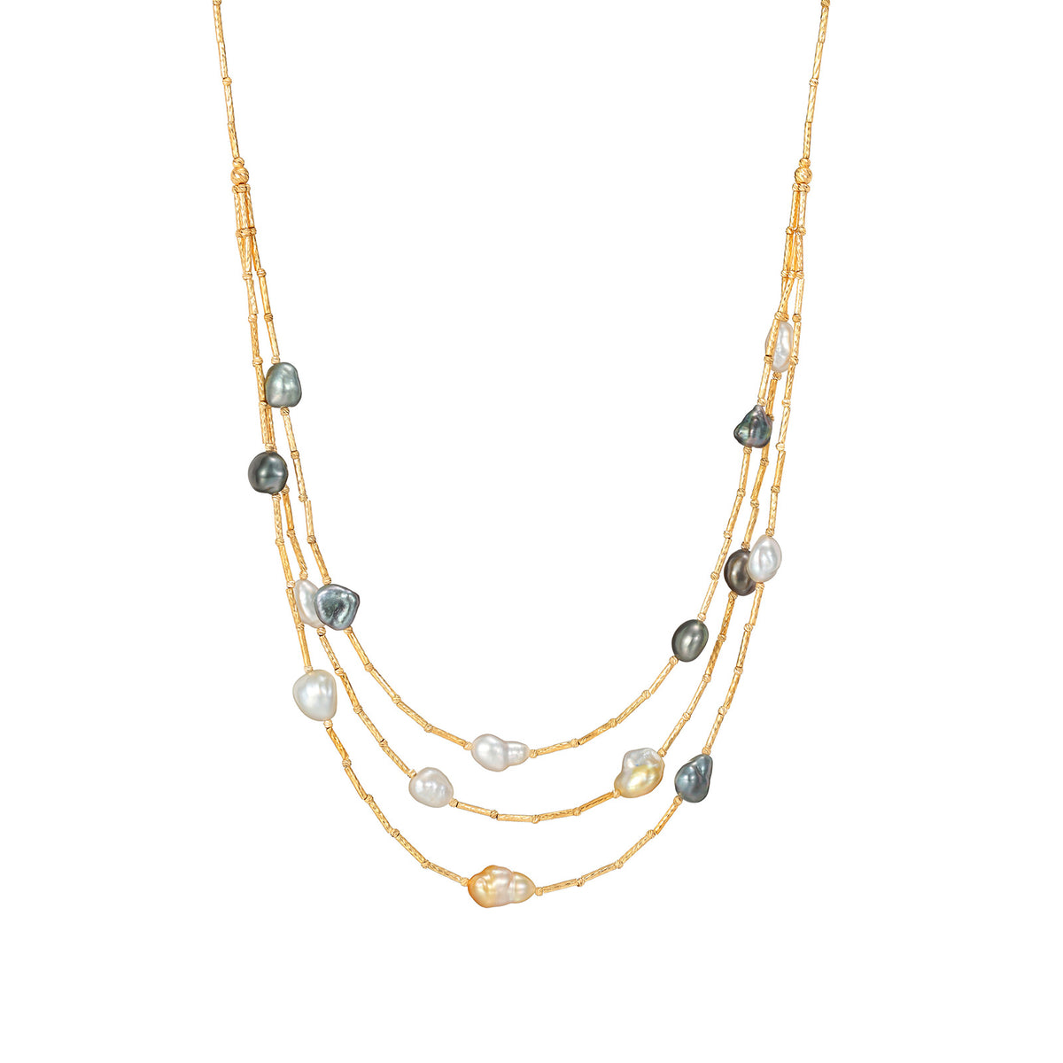 Tricolor Keshi Pearl Triple-Strand Necklace