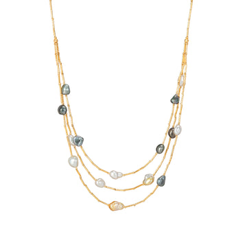 Tricolor Keshi Pearl Triple-Strand Necklace