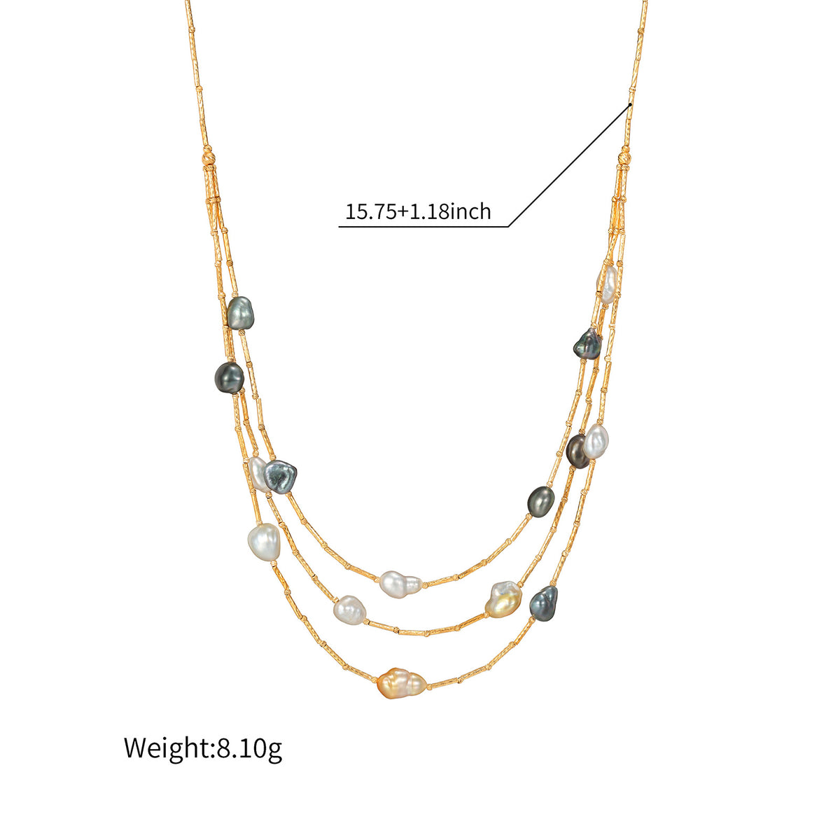 Tricolor Keshi Pearl Triple-Strand Necklace