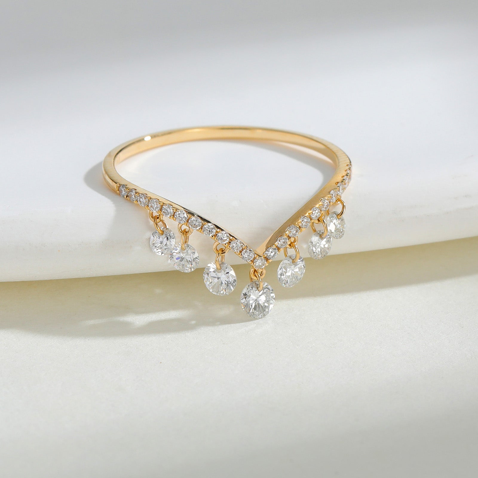 V-Shape Pavé Dangling Lab-Grown Diamond Ring