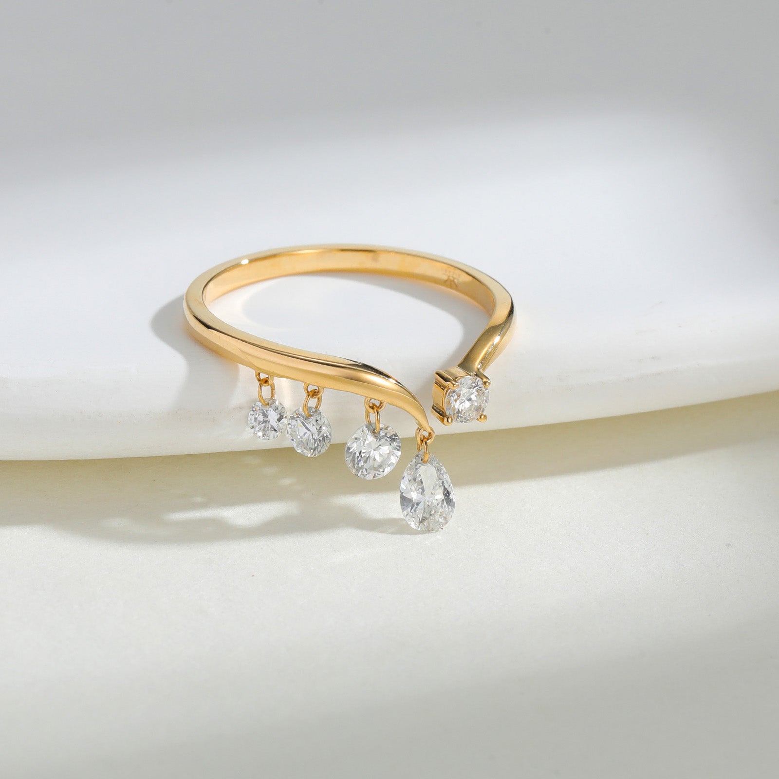 Teardrop & Round Drop Charm Lab-Grown Diamond Ring