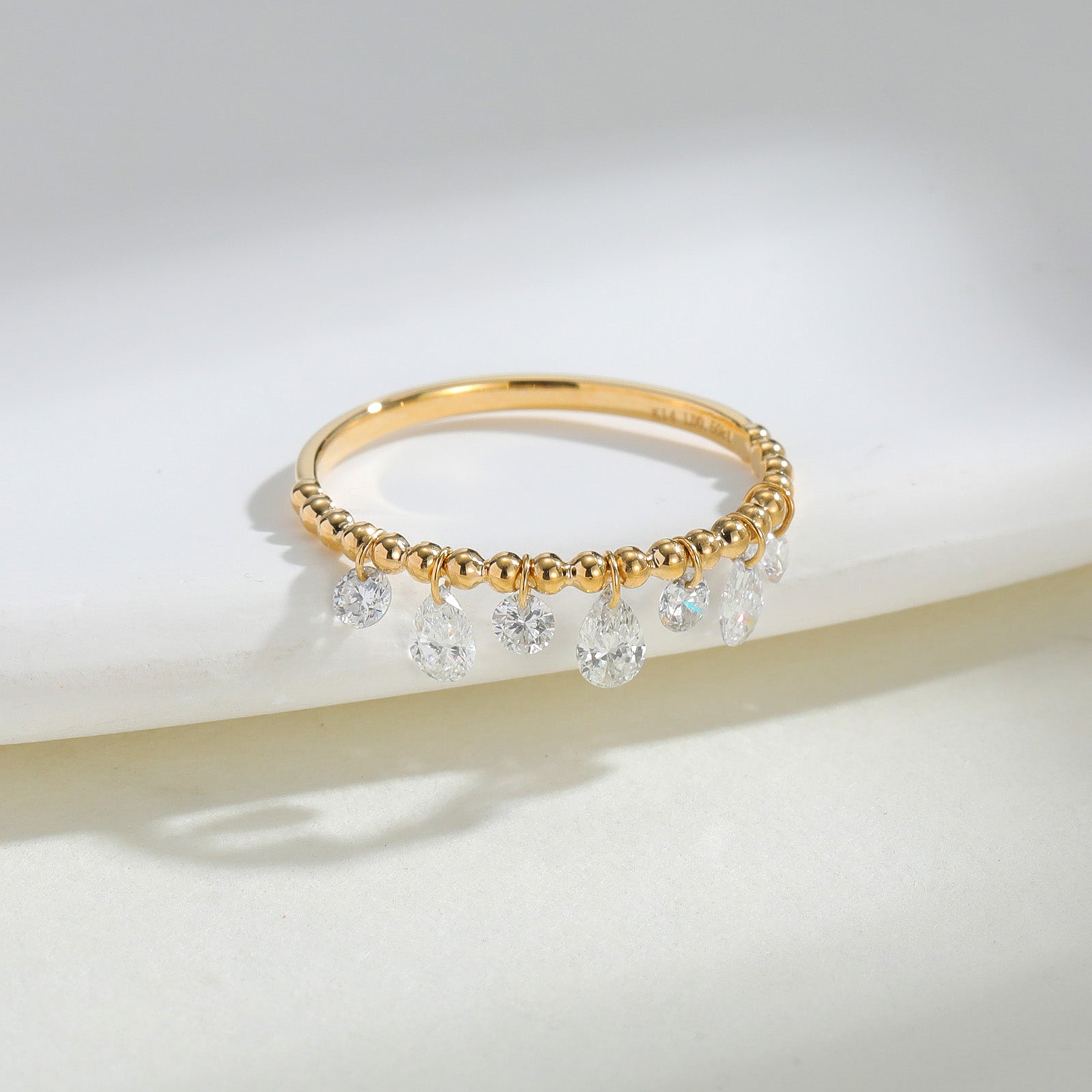 Teardrop & Round Lab Diamond Charm Ring
