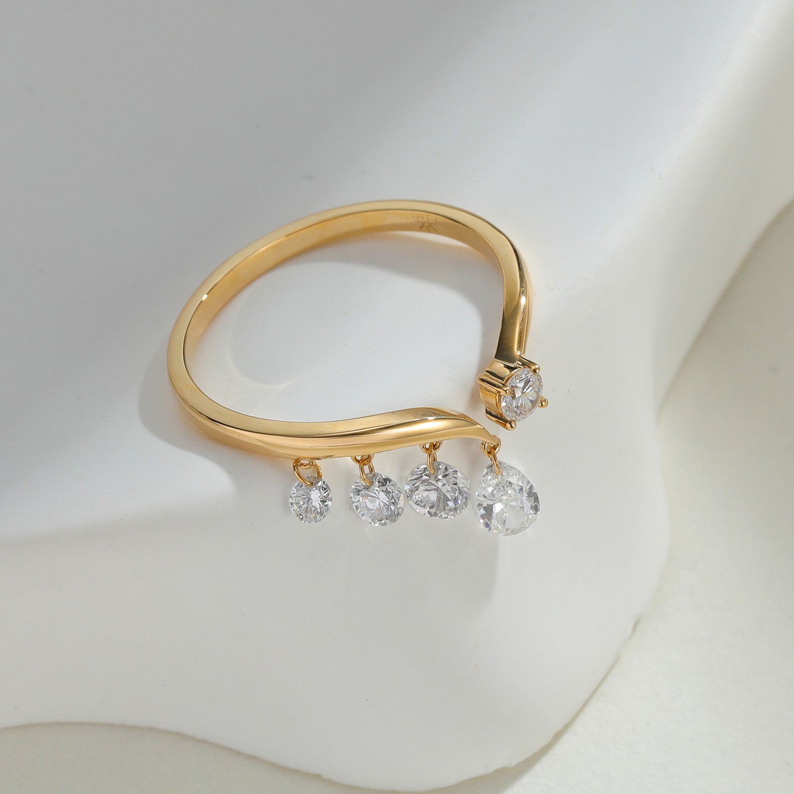 Teardrop & Round Drop Charm Lab-Grown Diamond Ring