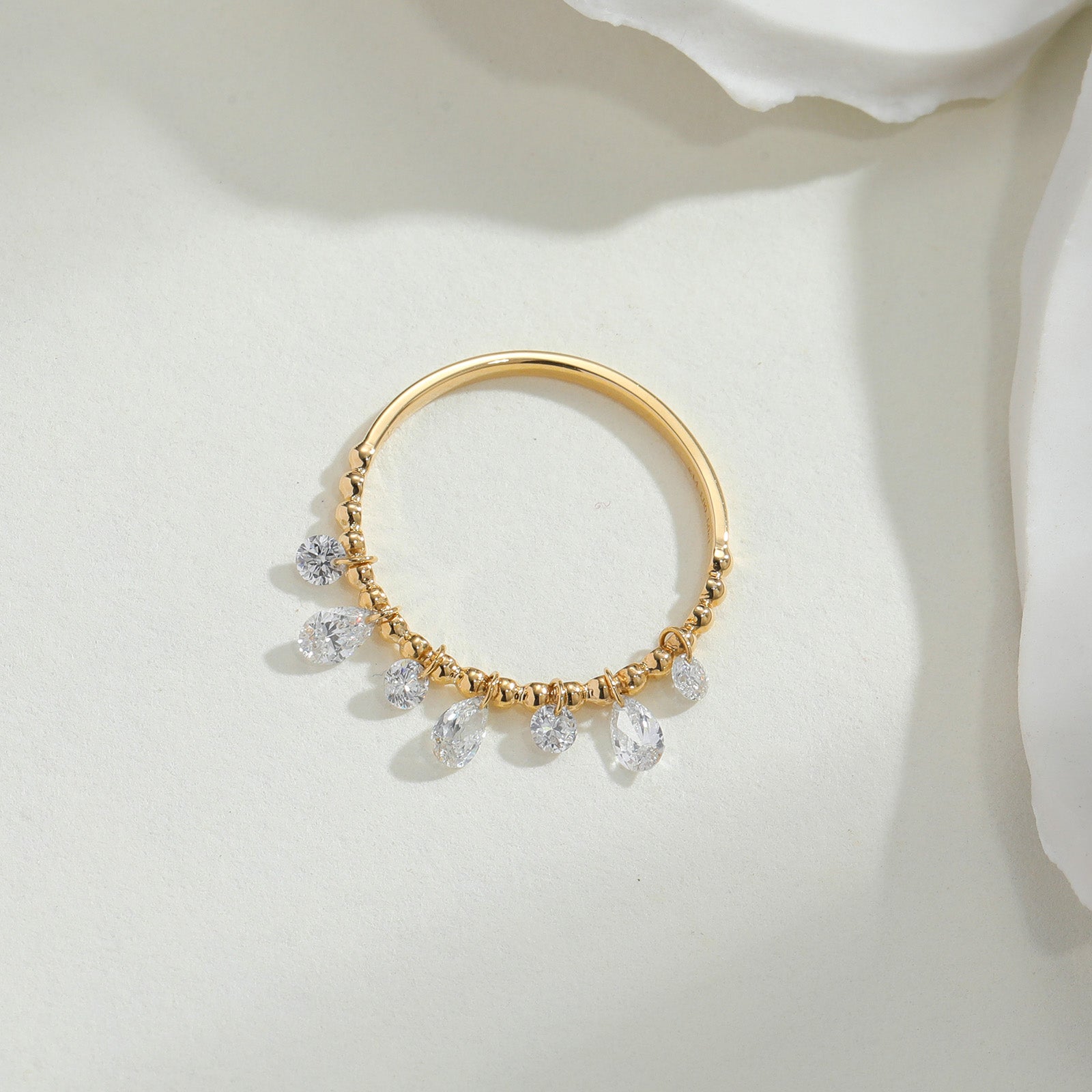 Teardrop & Round Lab Diamond Charm Ring