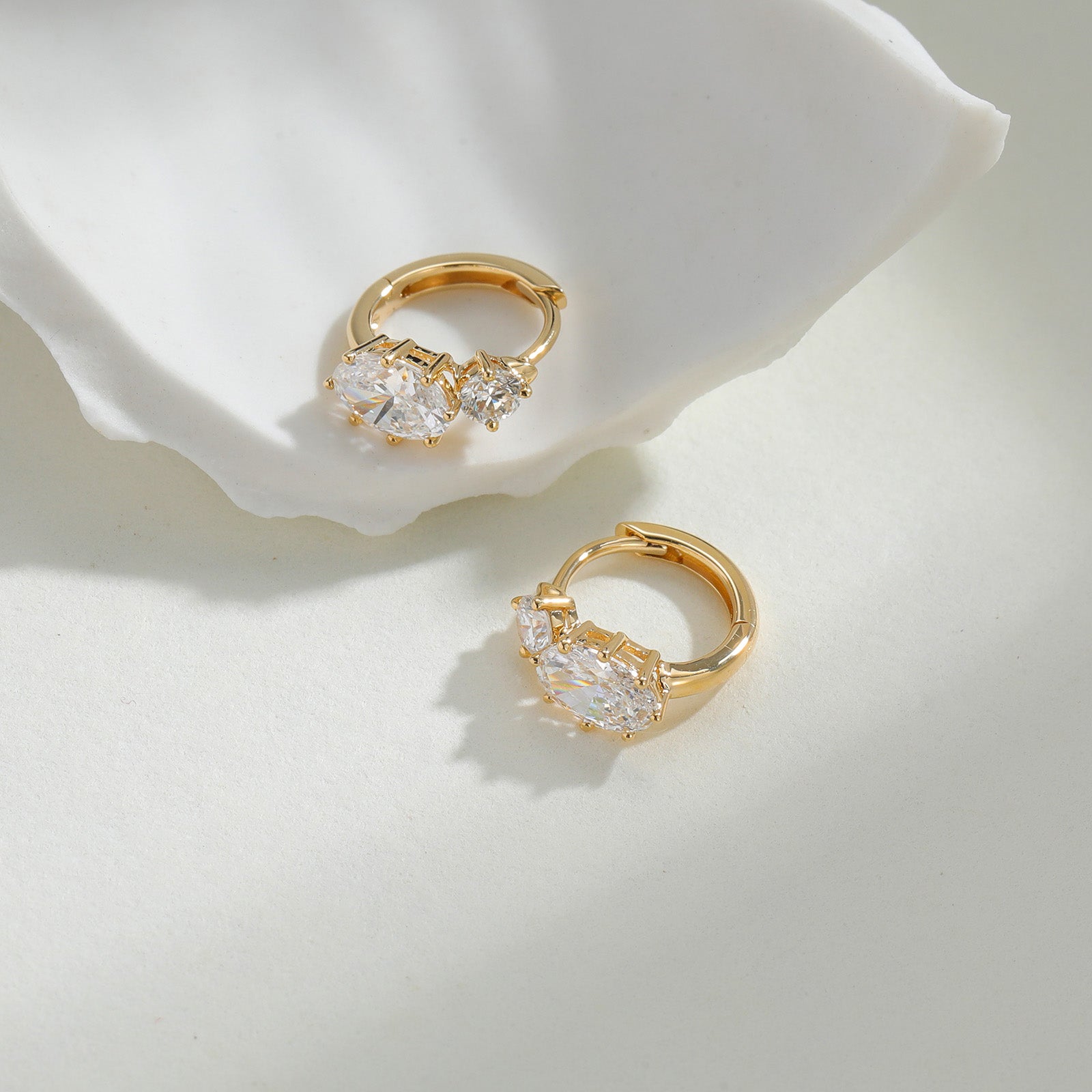 Round Lab-Grown Diamond Two-Stone Huggie Earrings
