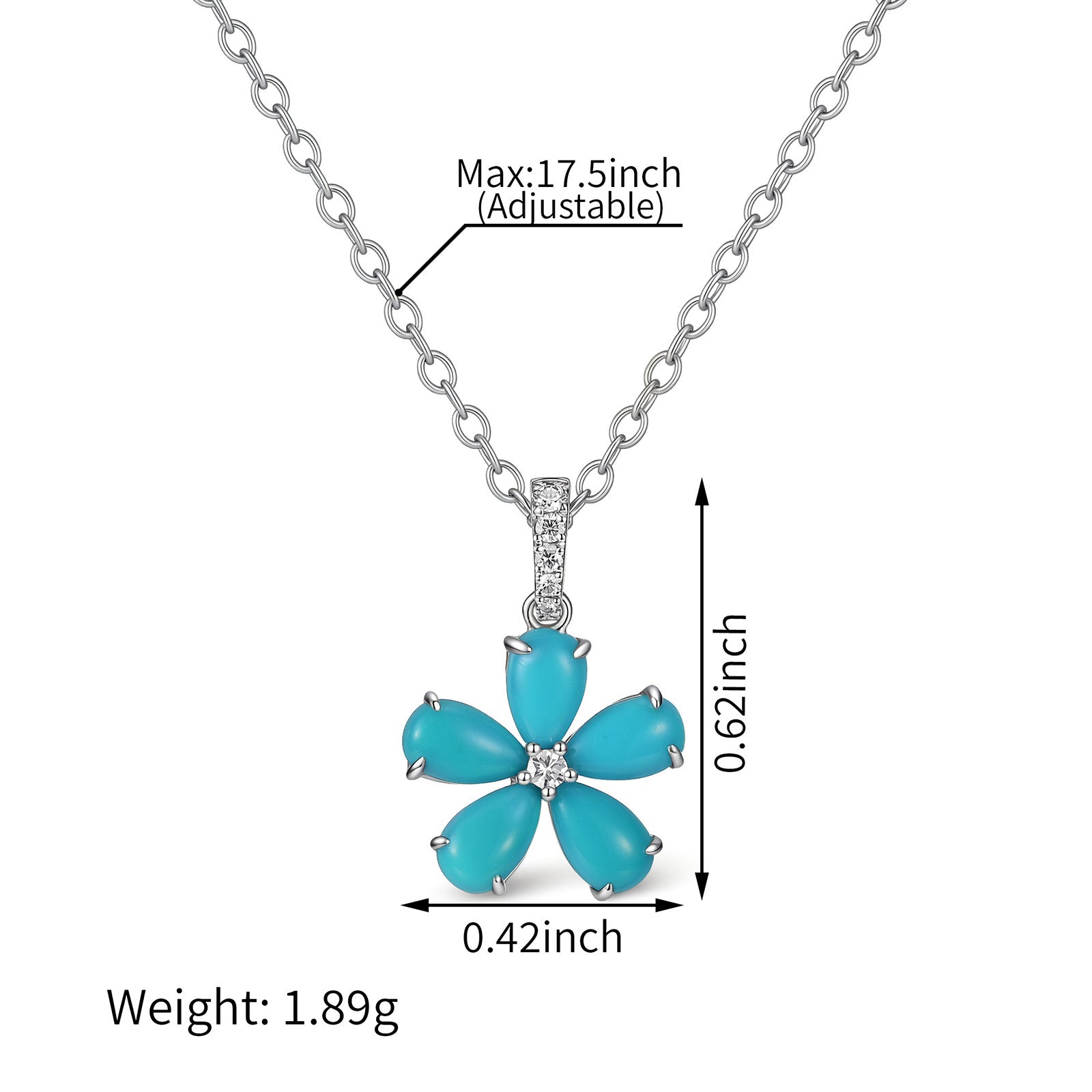18K White Gold Five-Petal Turquoise Flower Pendant(Pendant Only)
