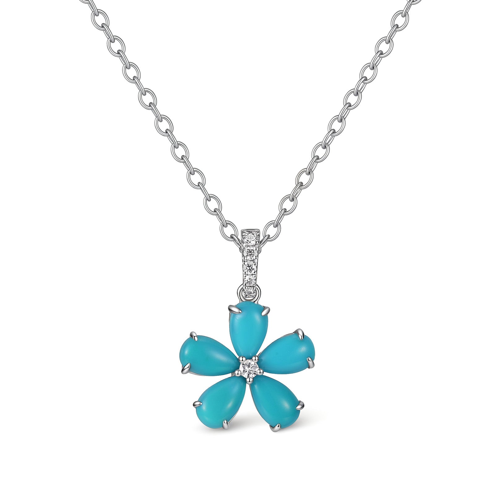 18K White Gold Five-Petal Turquoise Flower Pendant(Pendant Only)