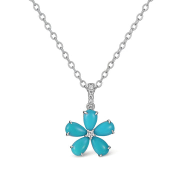 18K White Gold Five-Petal Turquoise Flower Pendant(Pendant Only)