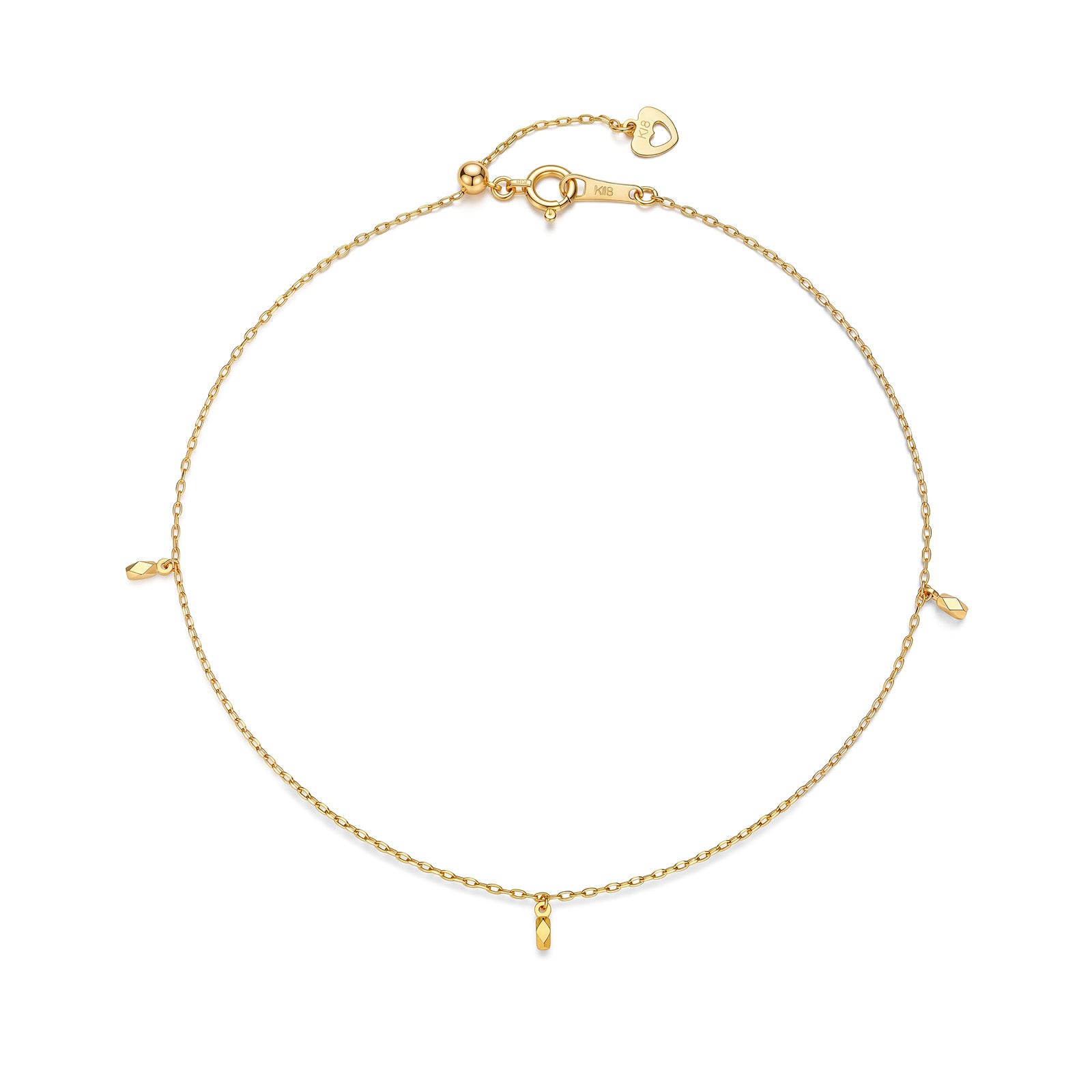 18K Dangling Diamond Charm Thin Cable Anklet