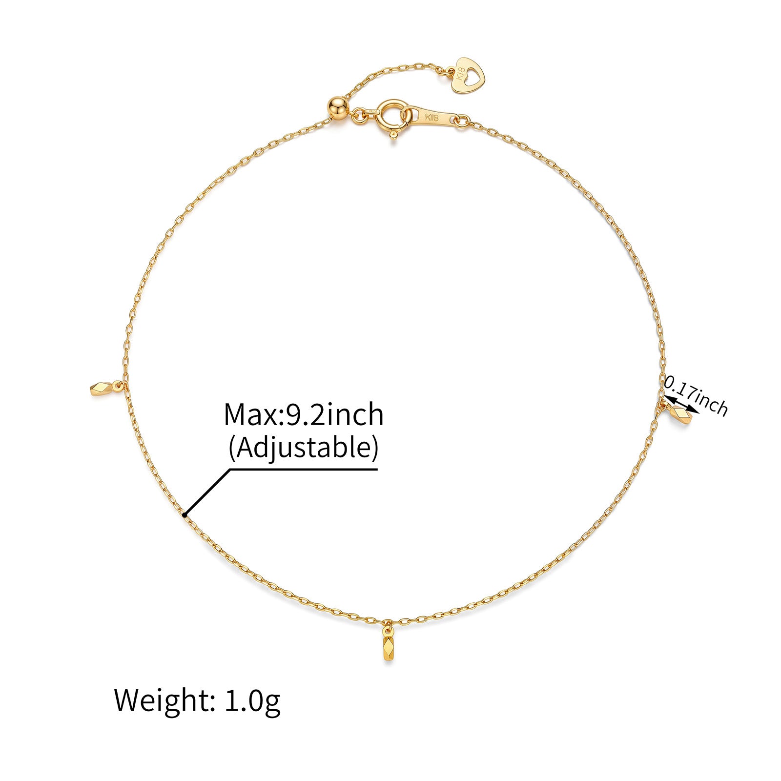 18K Dangling Diamond Charm Thin Cable Anklet