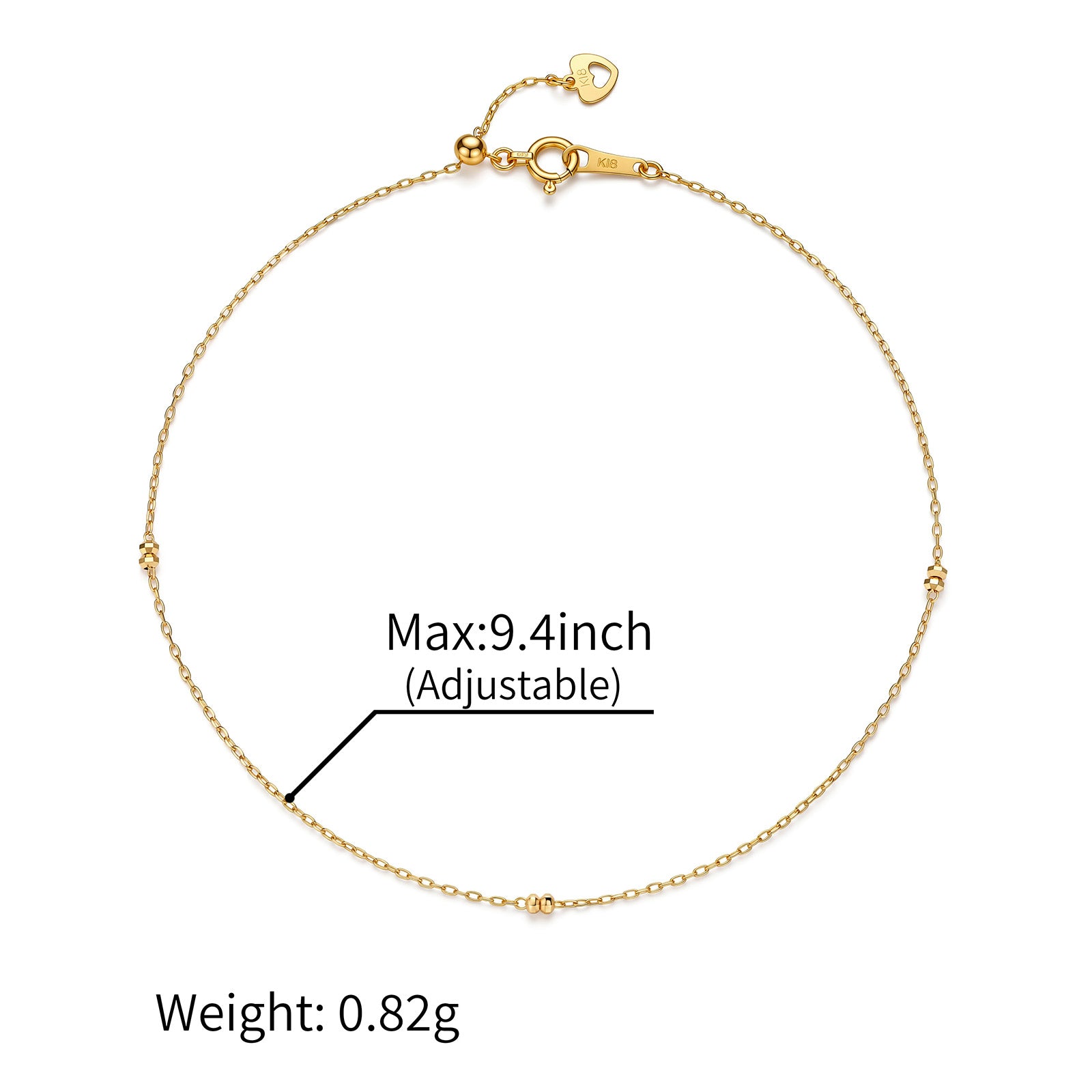18K Gold Faceted Bead Saturn Chain Anklet