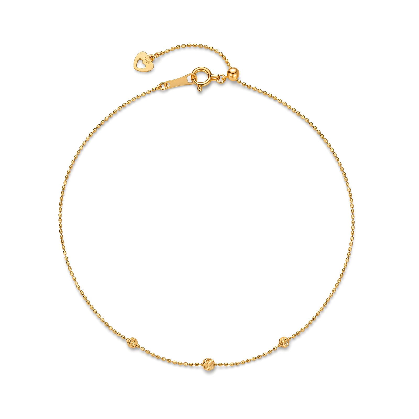 18K Gold Adjustable Station Bead Anklet