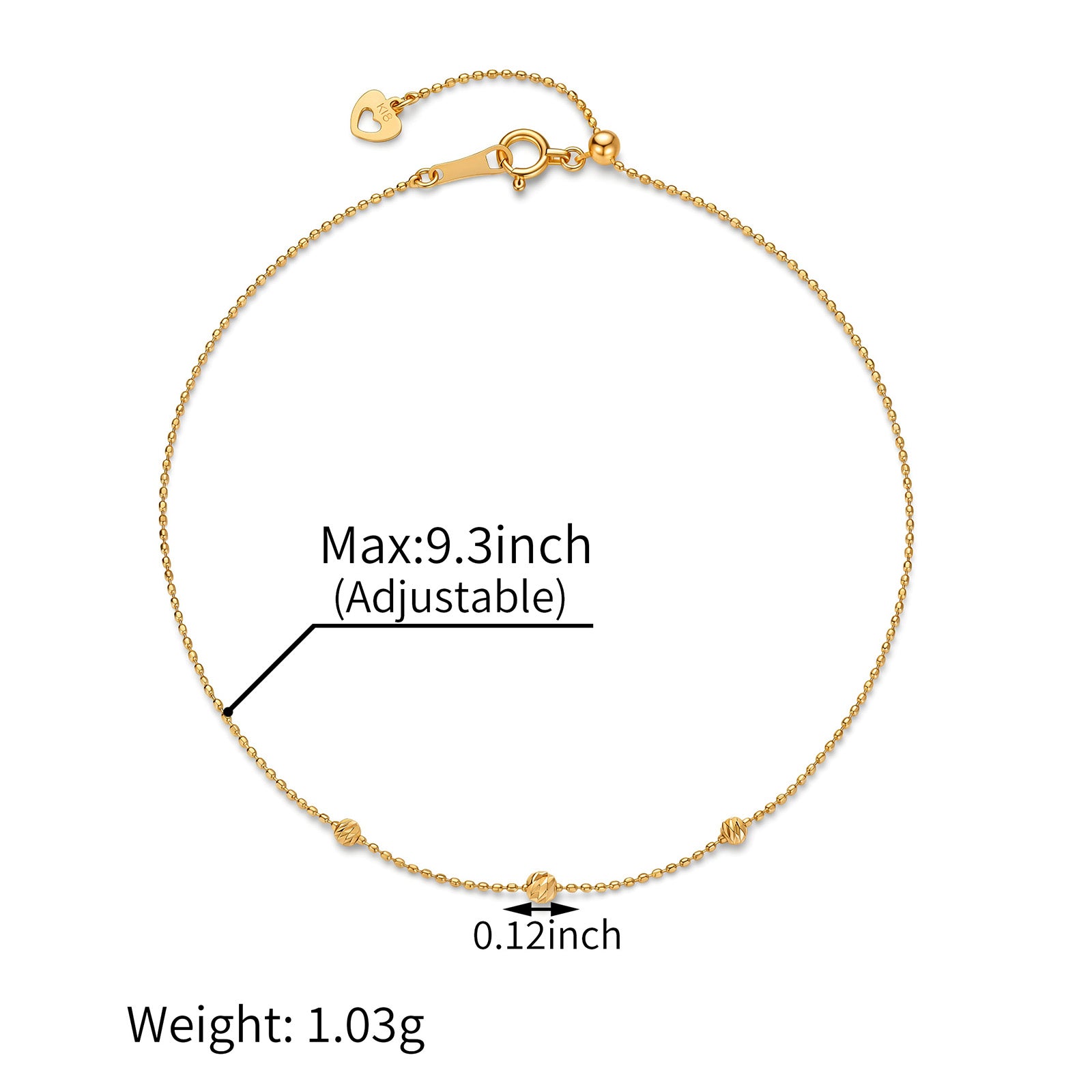 18K Gold Adjustable Station Bead Anklet