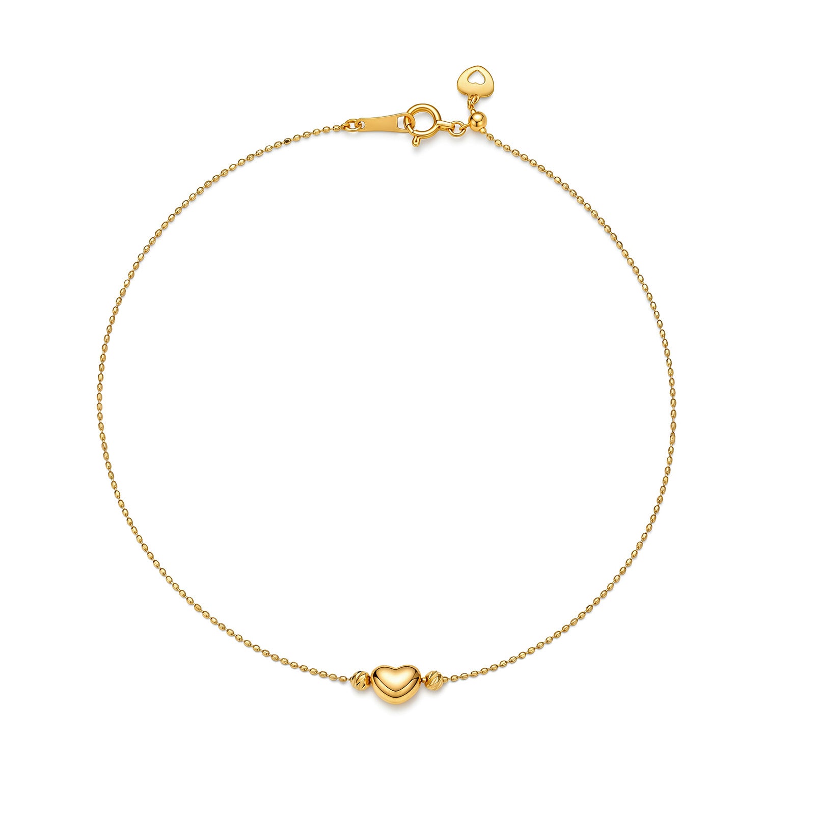 18K Gold Adjustable Puffy Heart Anklet