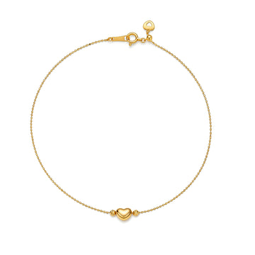 18K Gold Adjustable Puffy Heart Anklet