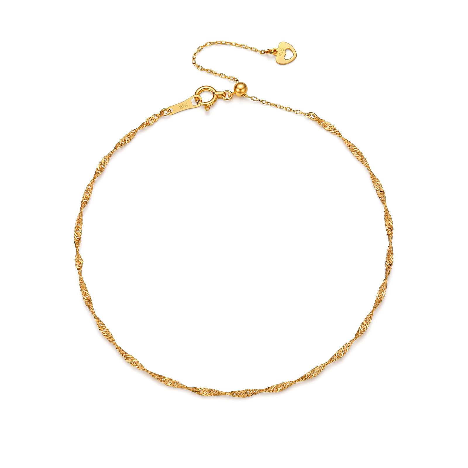 18K Solid Gold Singapore Twist Adjustable Anklet