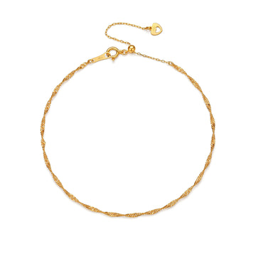 18K Solid Gold Singapore Twist Adjustable Anklet