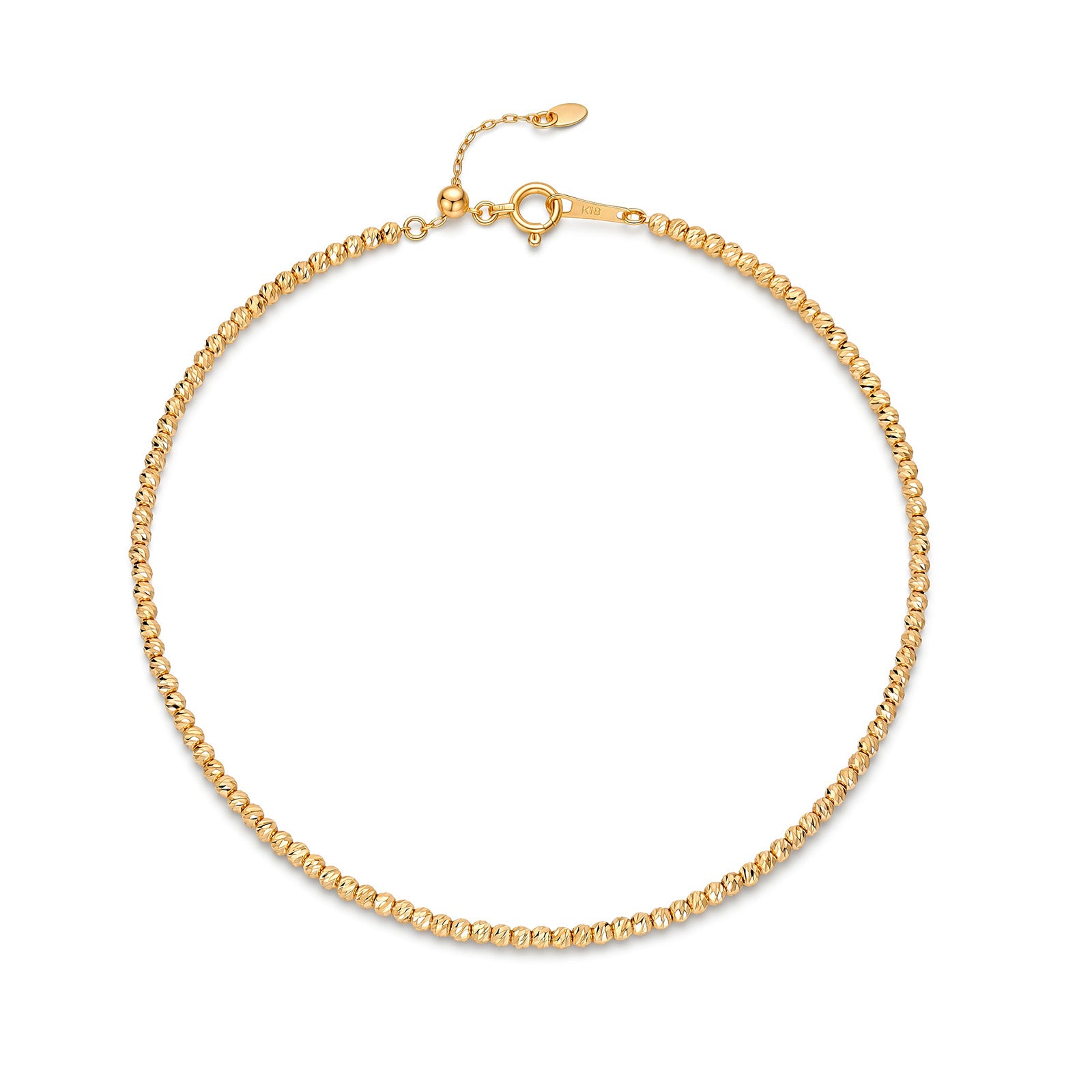 18K Gold Diamond-Cut Bead Chain Anklet