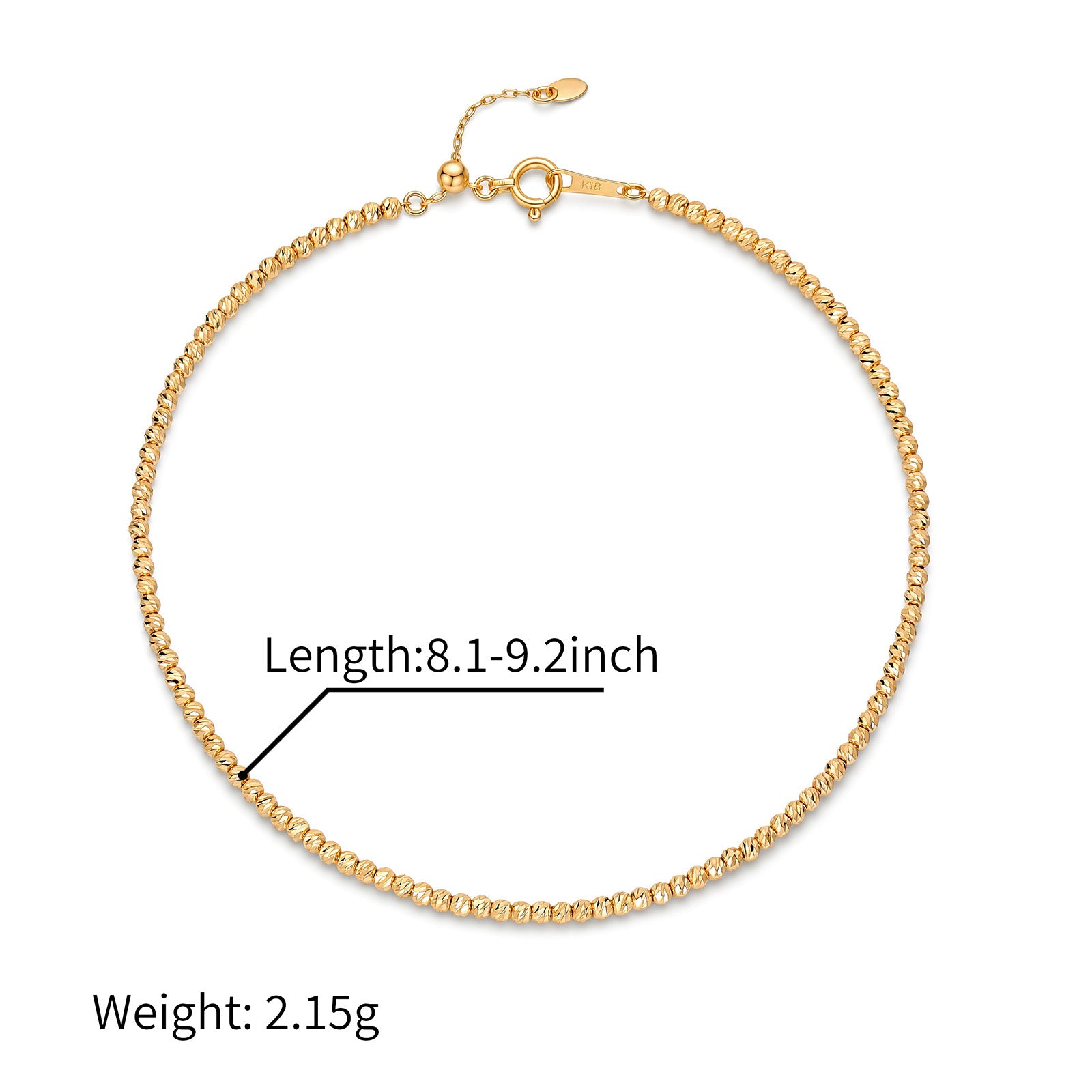 18K Gold Diamond-Cut Bead Chain Anklet