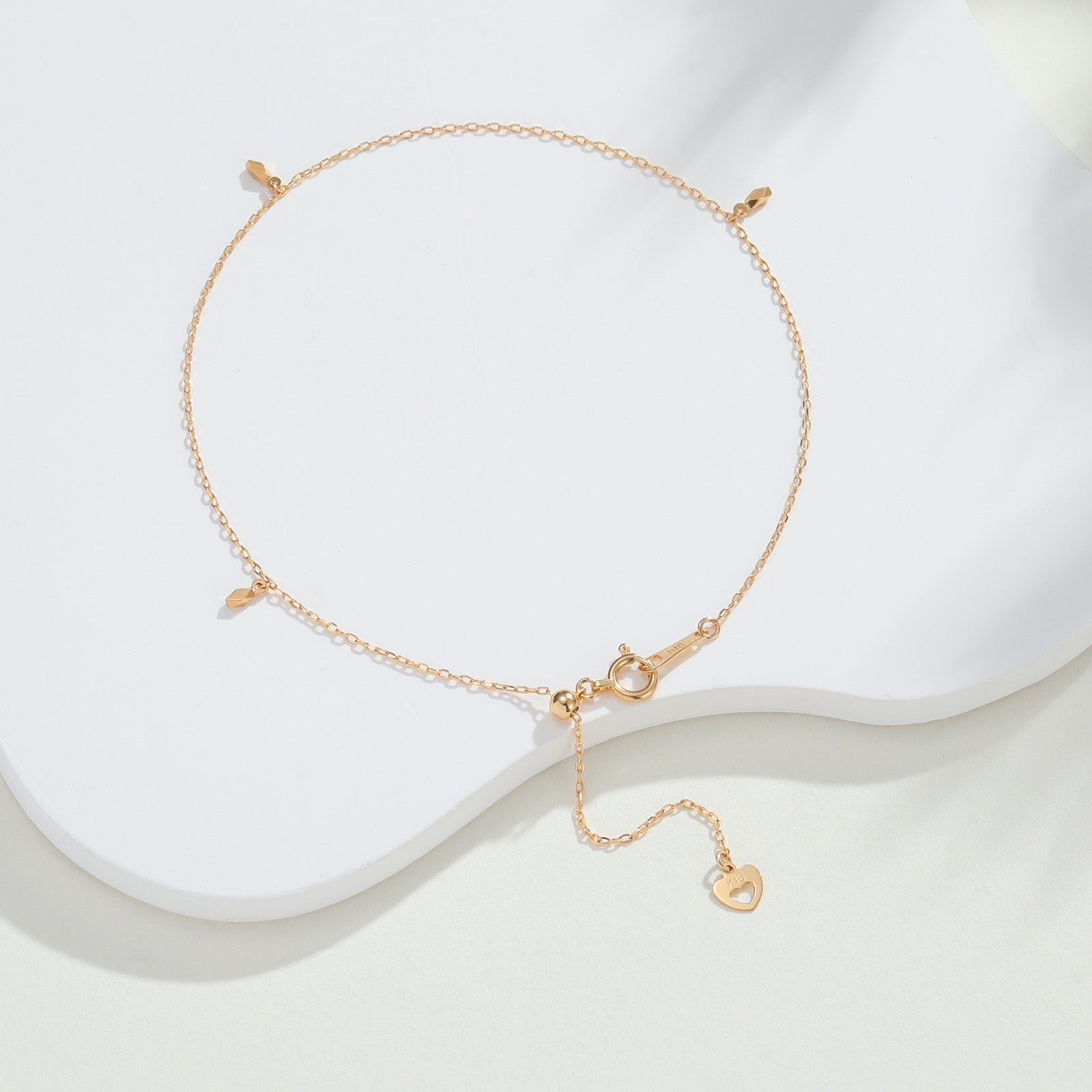 18K Dangling Diamond Charm Thin Cable Anklet