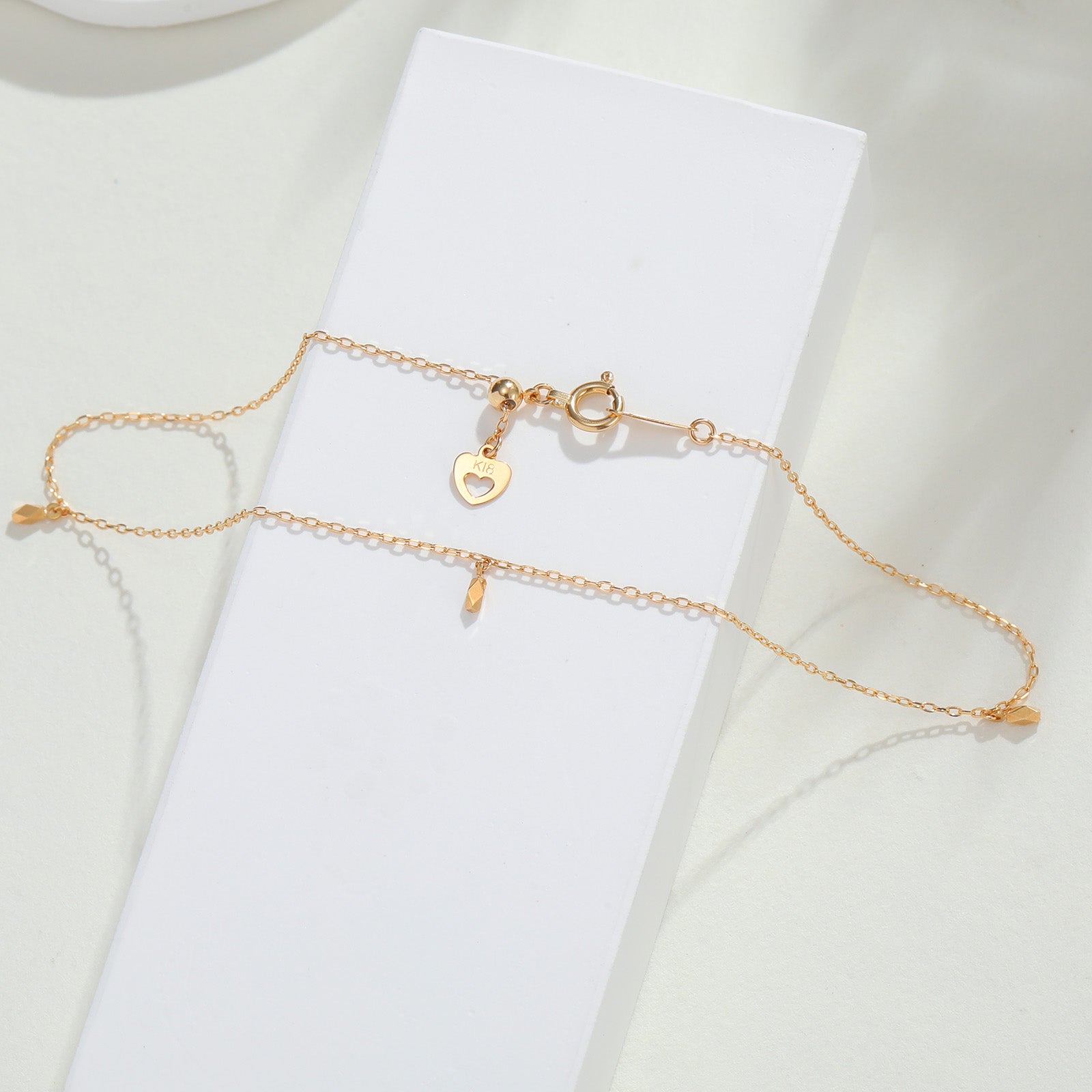 18K Dangling Diamond Charm Thin Cable Anklet
