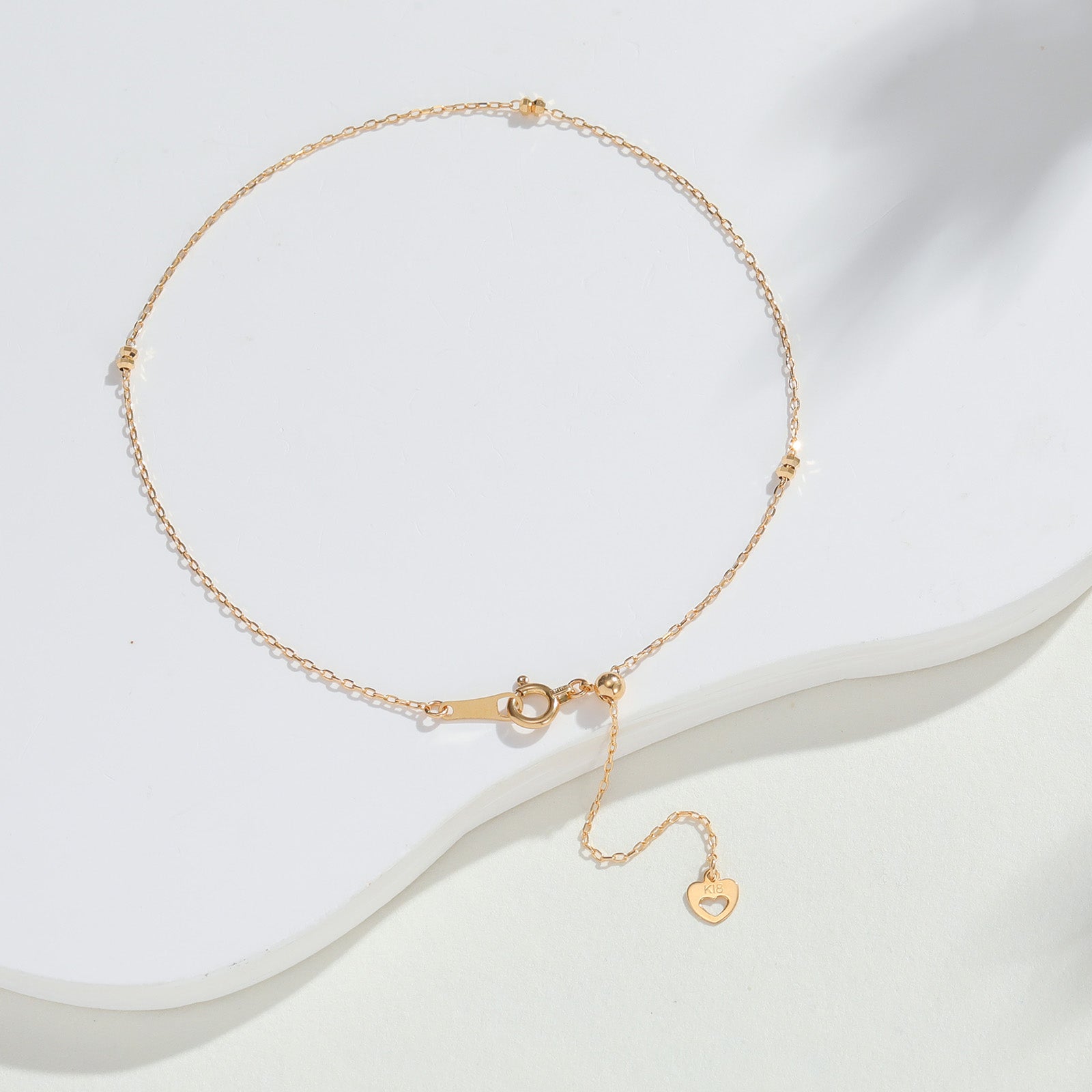 18K Gold Faceted Bead Saturn Chain Anklet