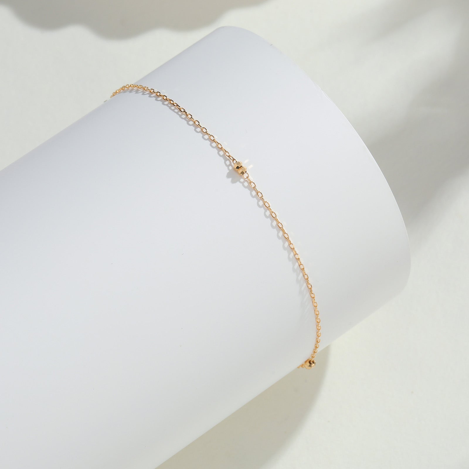 18K Gold Faceted Bead Saturn Chain Anklet