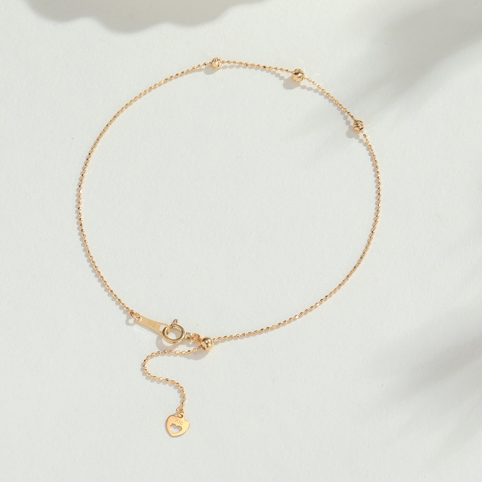 18K Gold Adjustable Station Bead Anklet