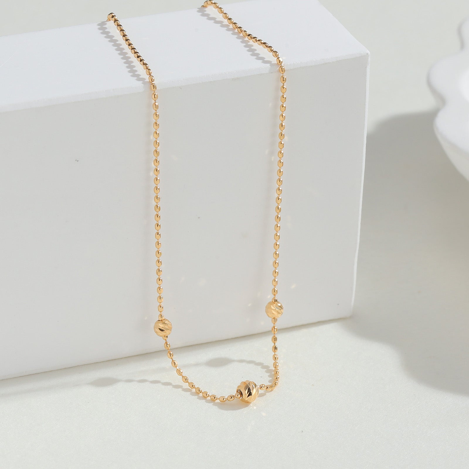 18K Gold Adjustable Station Bead Anklet