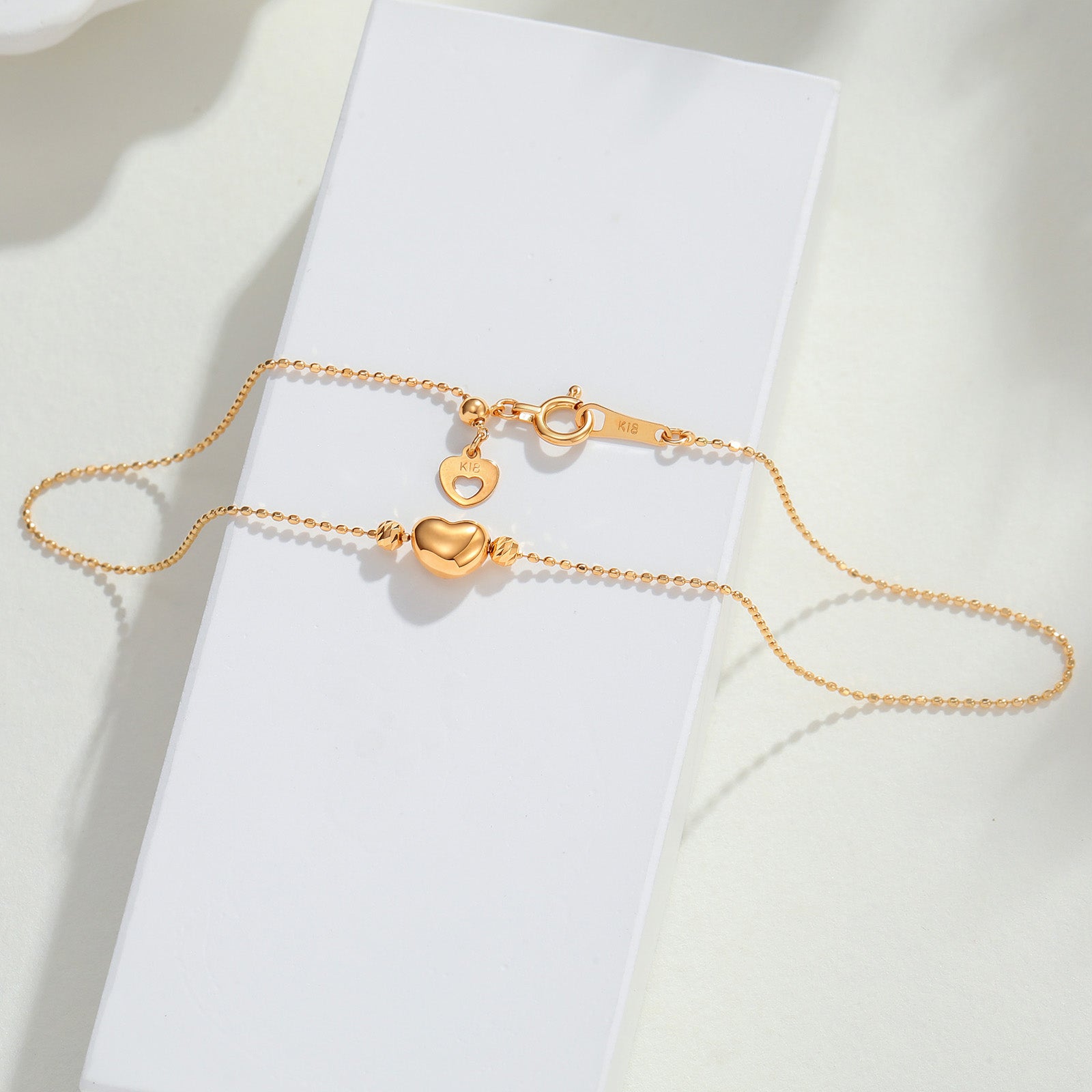 18K Gold Adjustable Puffy Heart Anklet