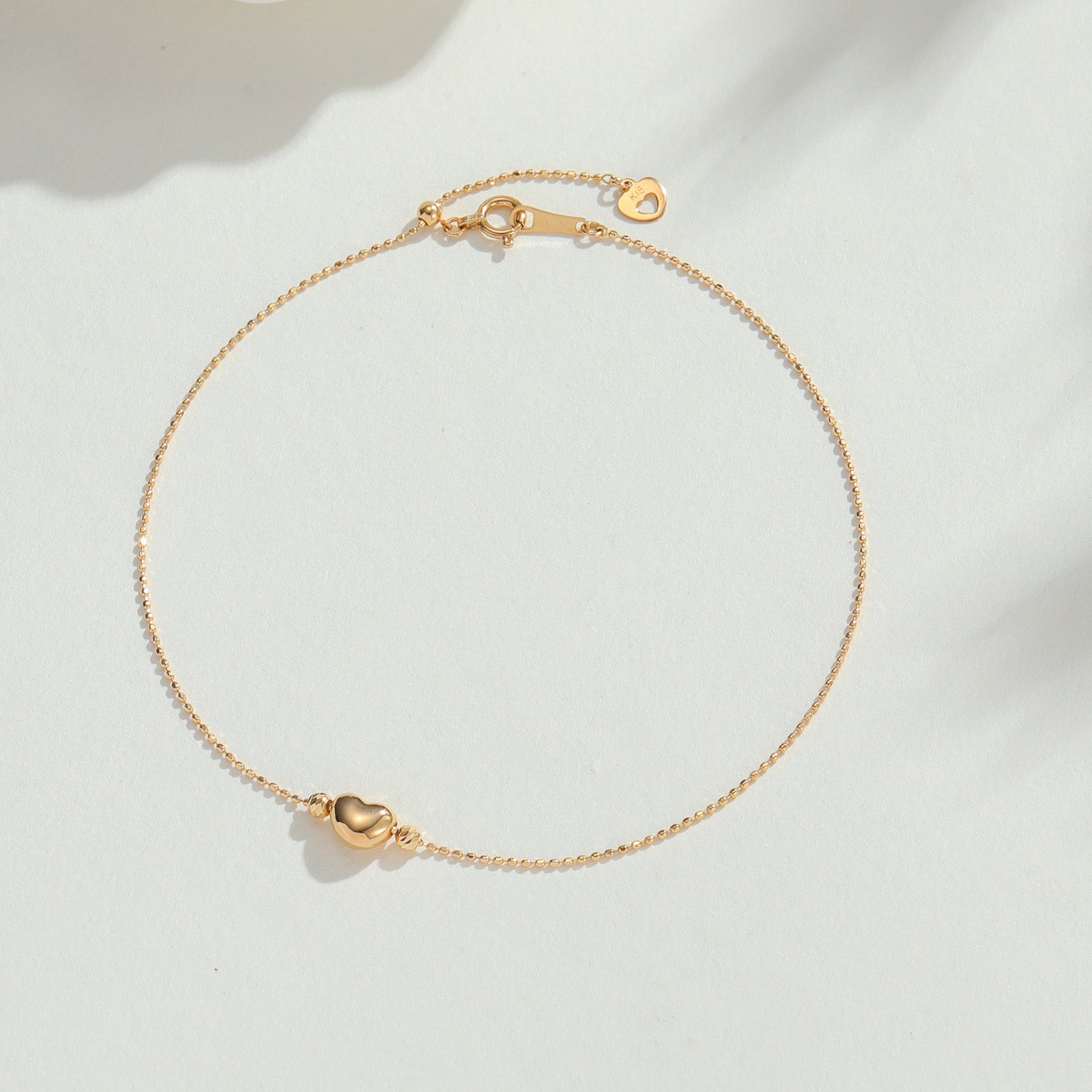 18K Gold Adjustable Puffy Heart Anklet