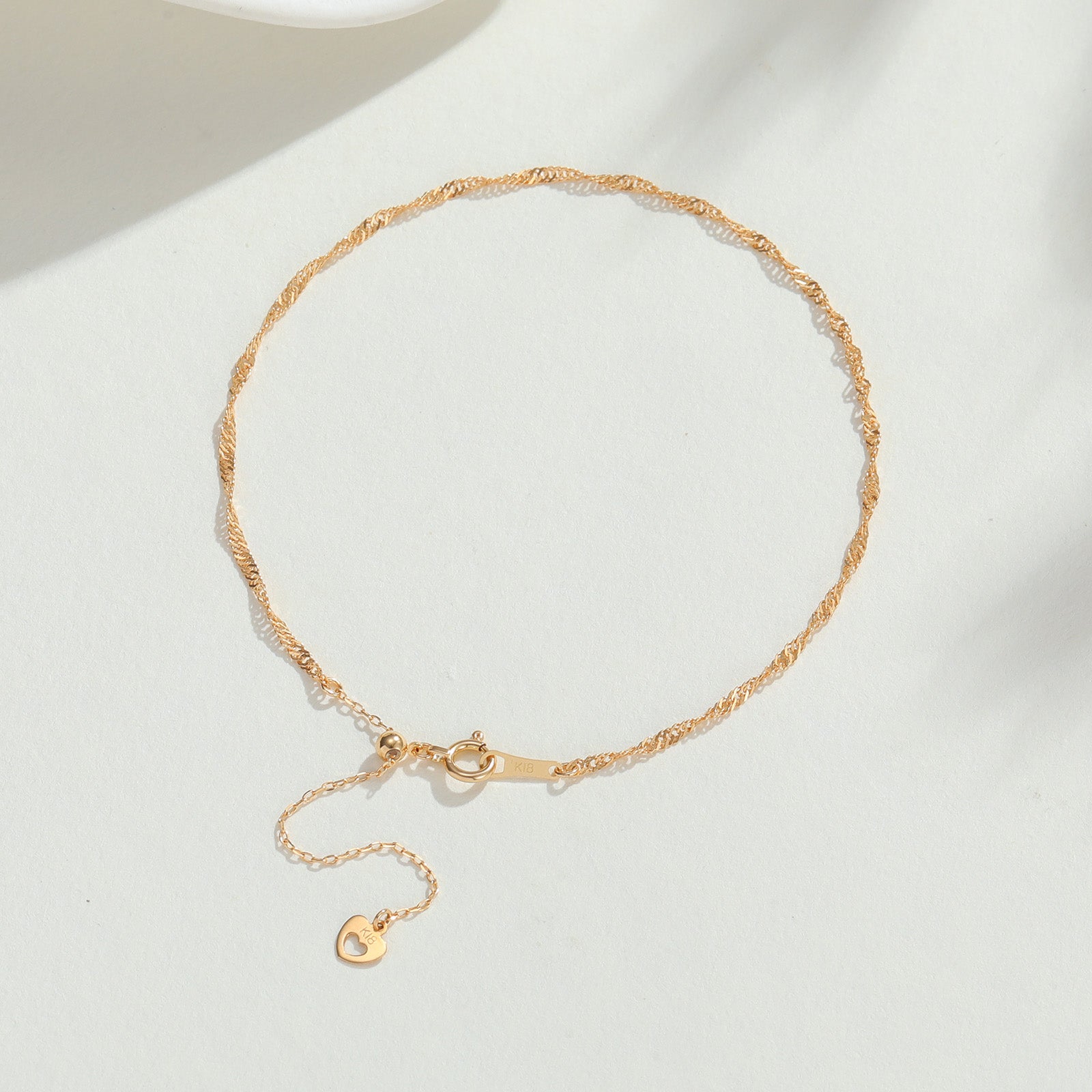 18K Solid Gold Singapore Twist Adjustable Anklet