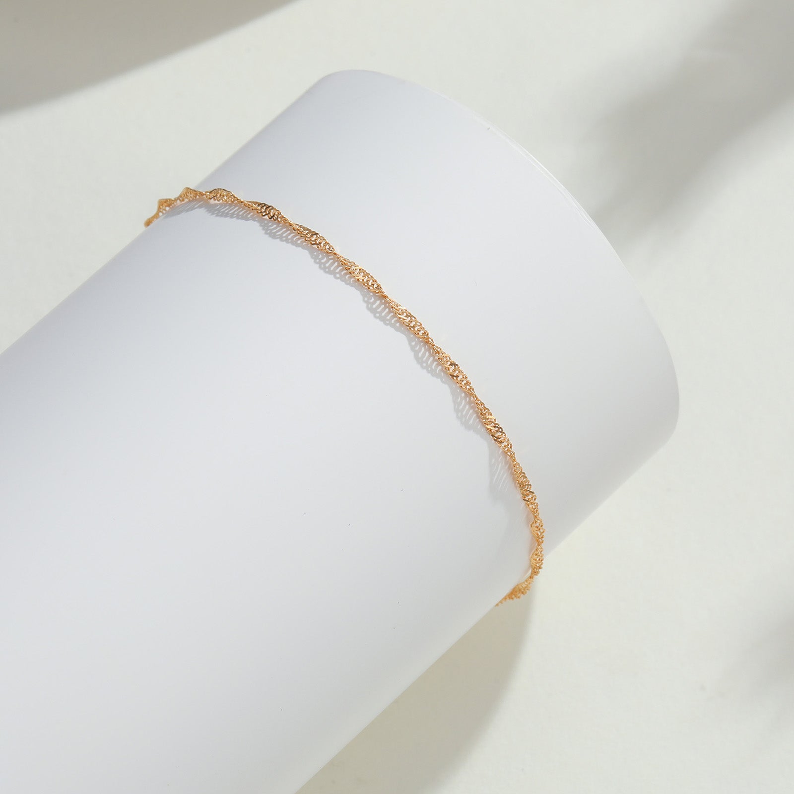 18K Solid Gold Singapore Twist Adjustable Anklet