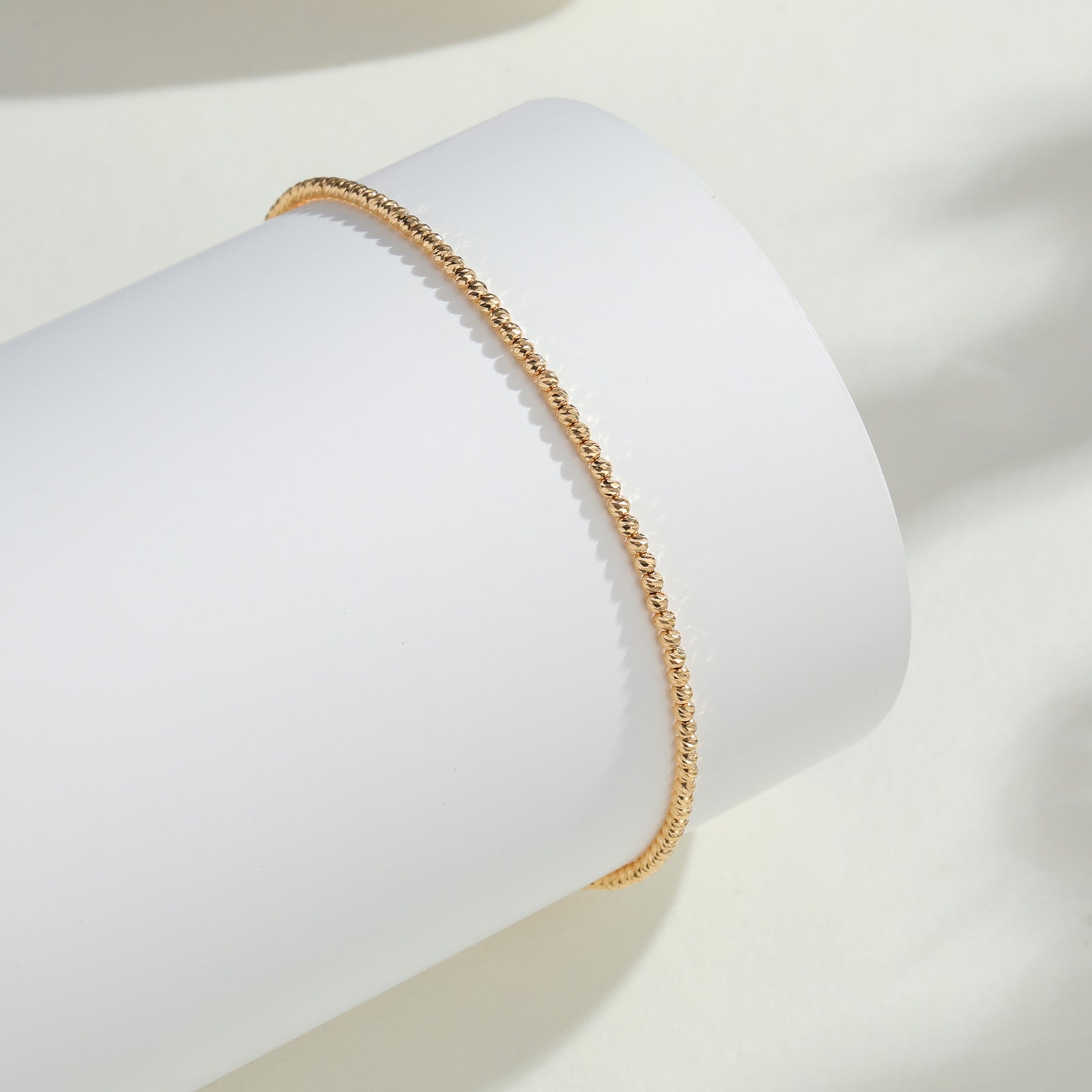 18K Gold Diamond-Cut Bead Chain Anklet